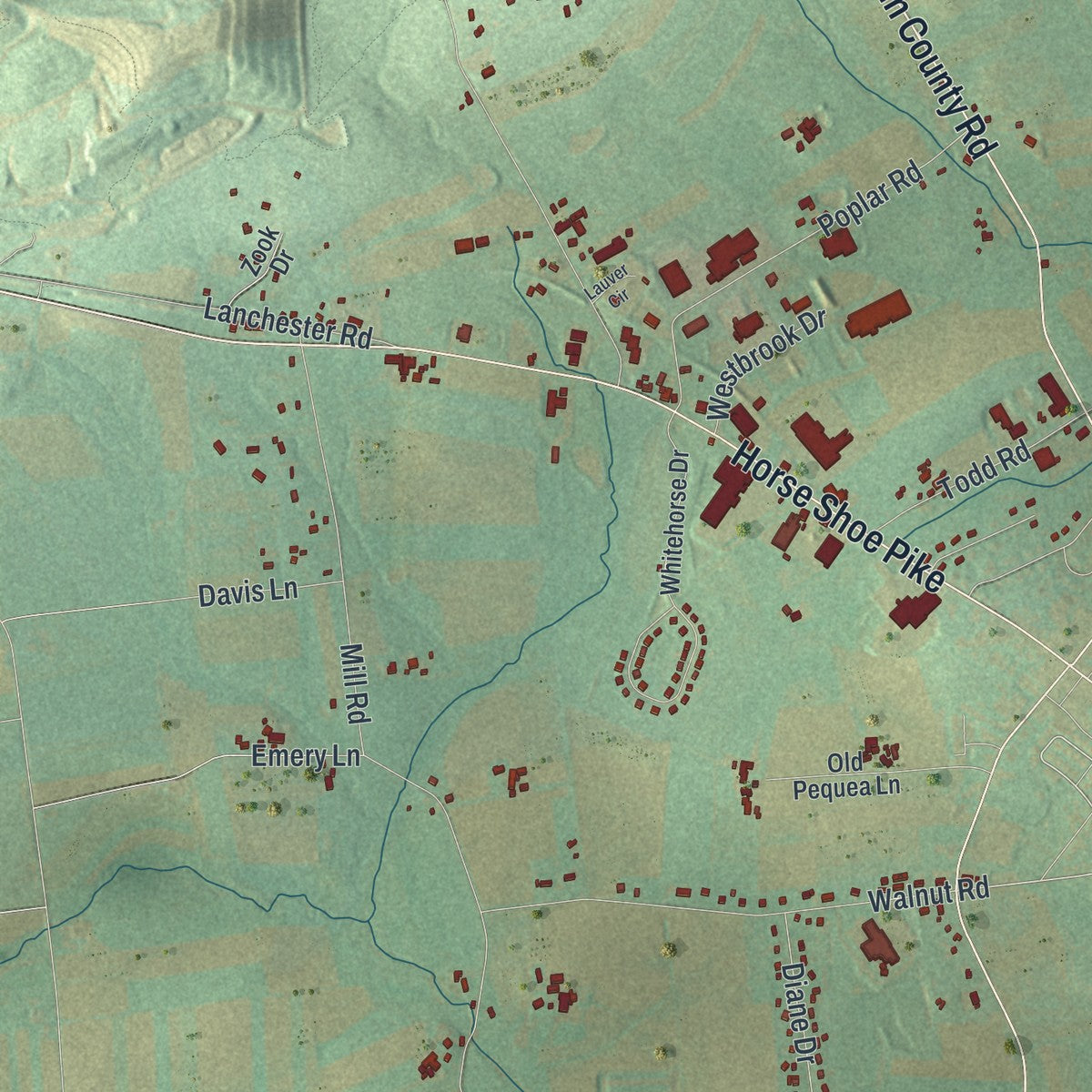 Close-up of the map of Honey Brook, Chester County, Pennsylvania print showing street and building detail