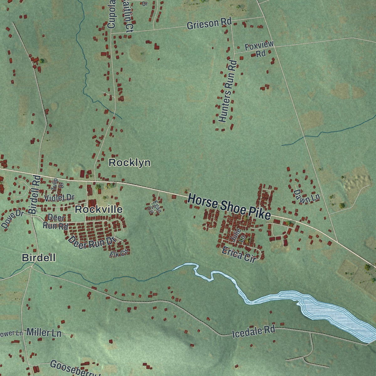 Second close-up of the map of Honey Brook, Chester County, Pennsylvania print showing more streets and buildings