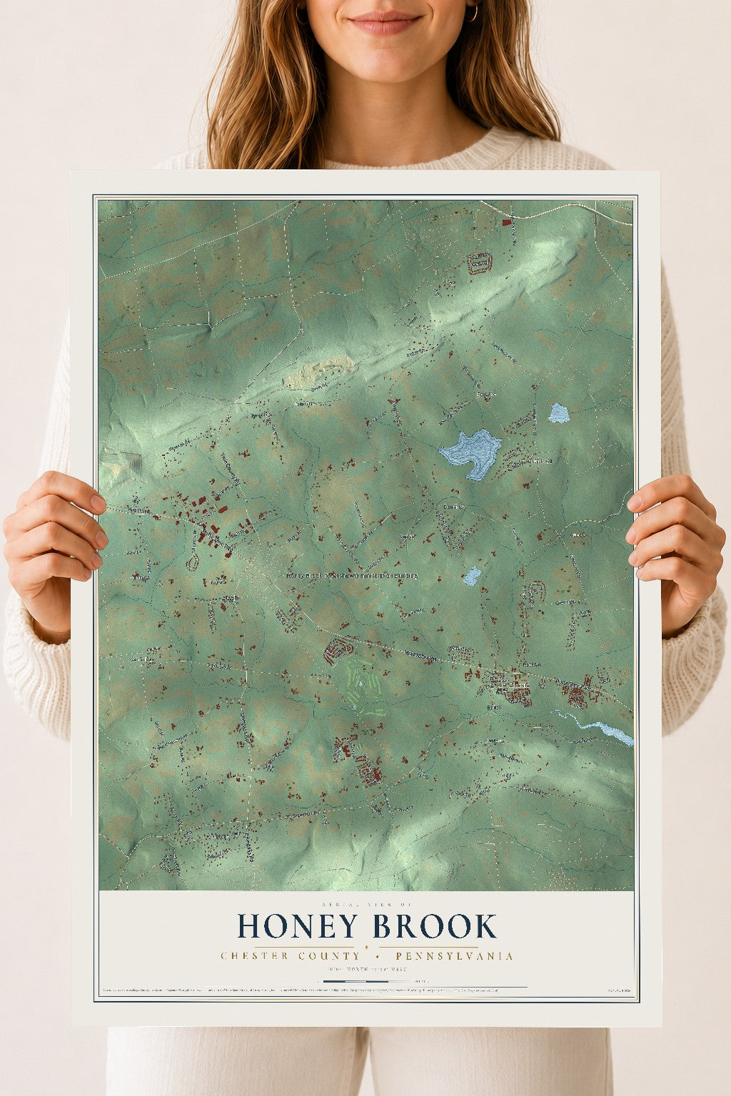 Map of Honey Brook, Chester County, Pennsylvania, 18 x 24 inch unframed archival matte print