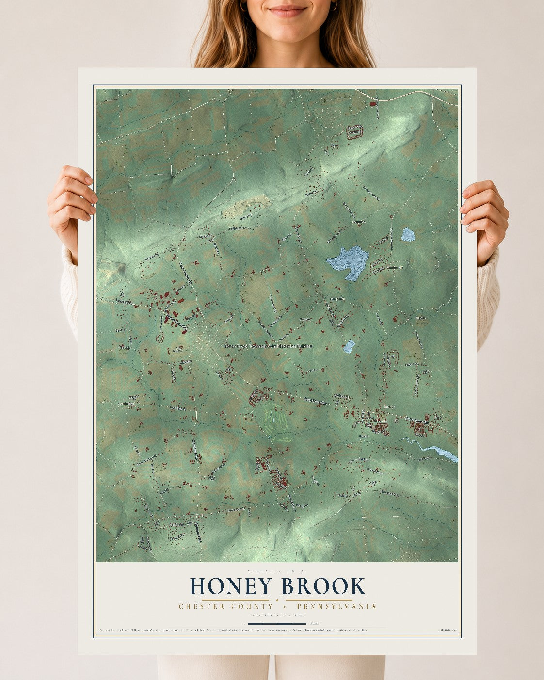 Map of Honey Brook, Chester County, Pennsylvania, 24 x 36 inch unframed archival matte print