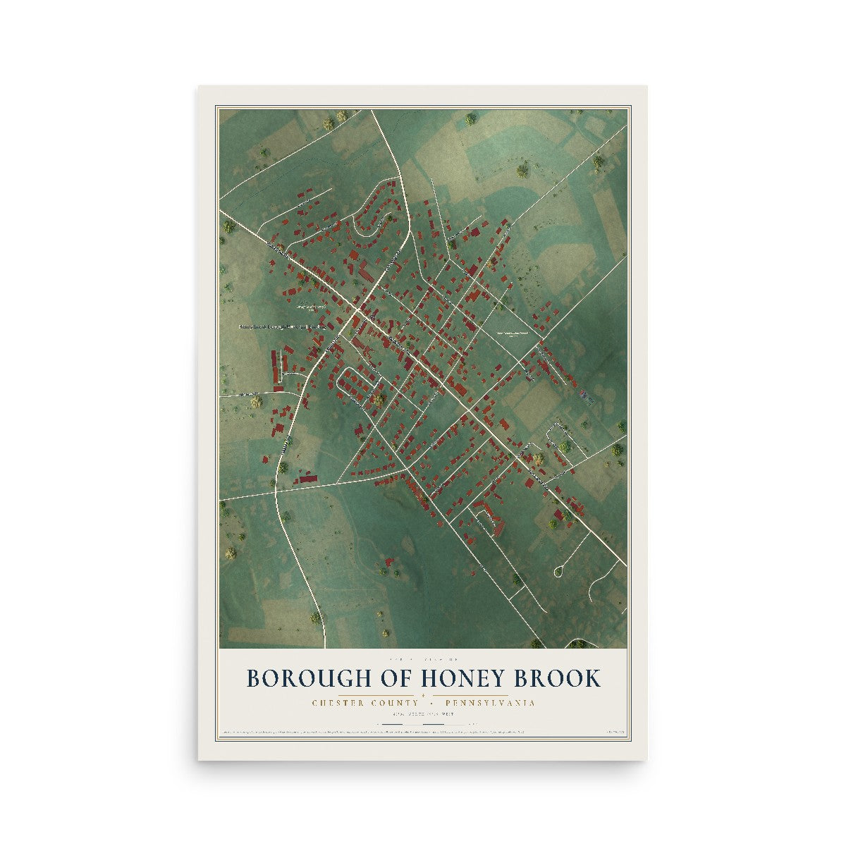 Map of the Borough of Honey Brook, Chester County, Pennsylvania, 12 x 18 inch unframed archival matte print