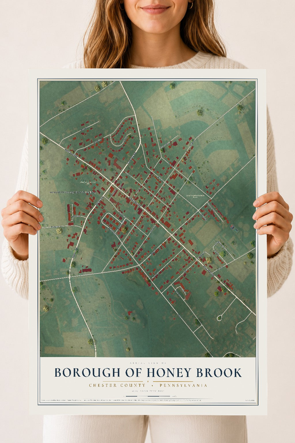 Map of the Borough of Honey Brook, Chester County, Pennsylvania, 18 x 24 inch unframed archival matte print