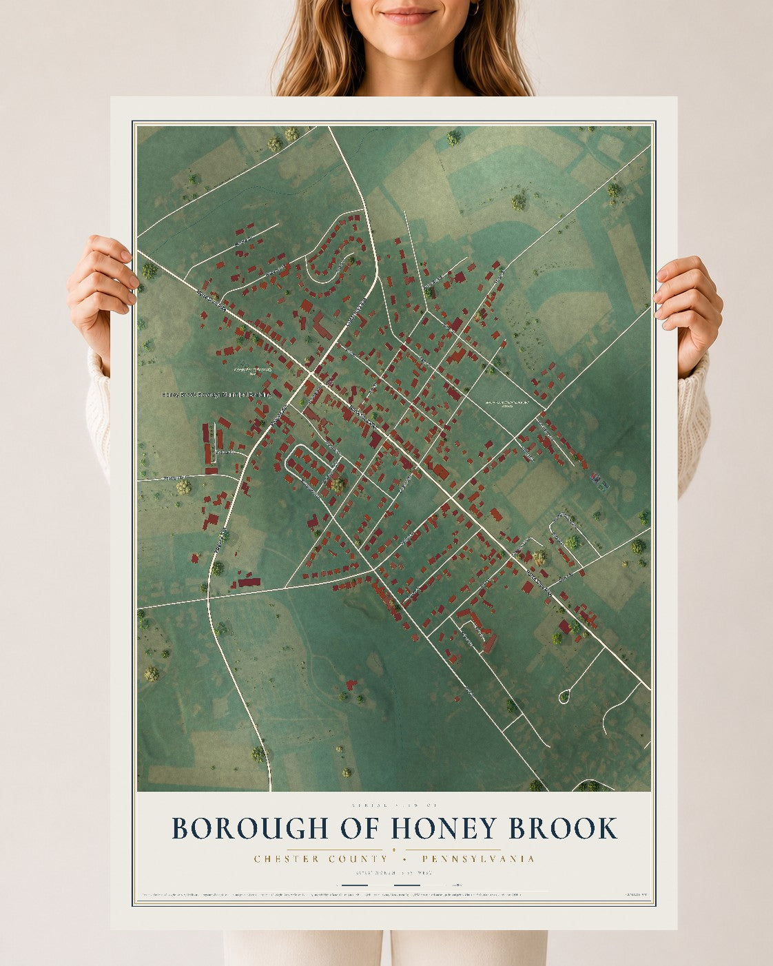 Map of the Borough of Honey Brook, Chester County, Pennsylvania, 24 x 36 inch unframed archival matte print