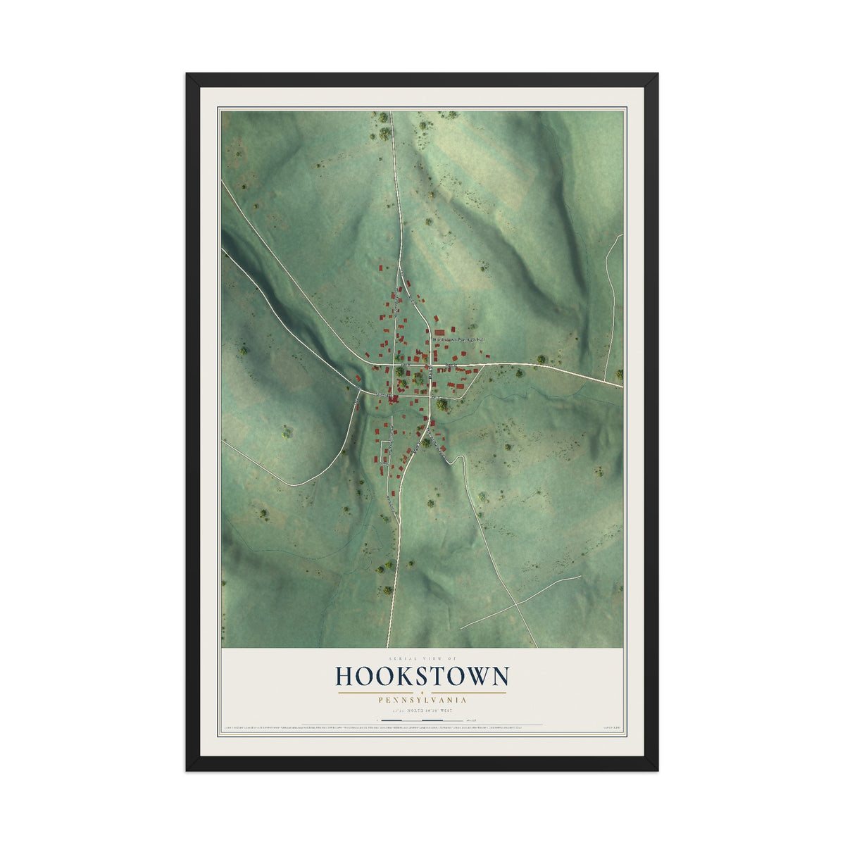 Map of Hookstown, Pennsylvania, 12 x 18 inch print in a black wood frame
