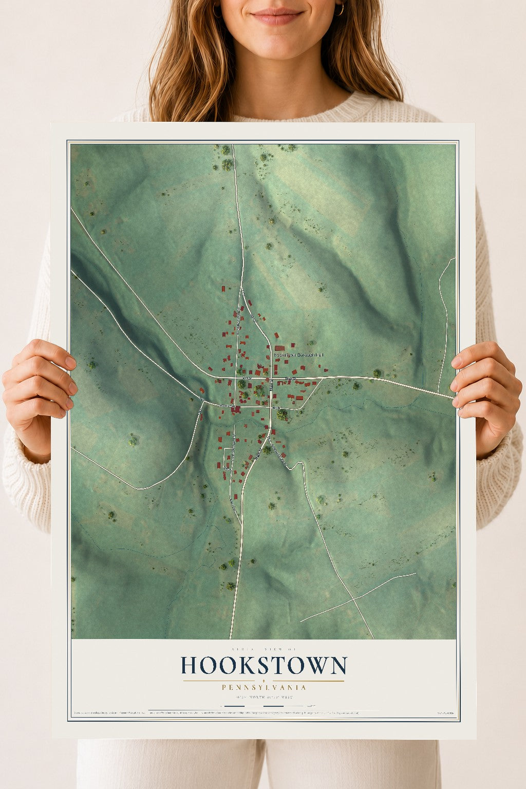 Map of Hookstown, Pennsylvania, 18 x 24 inch unframed archival matte print