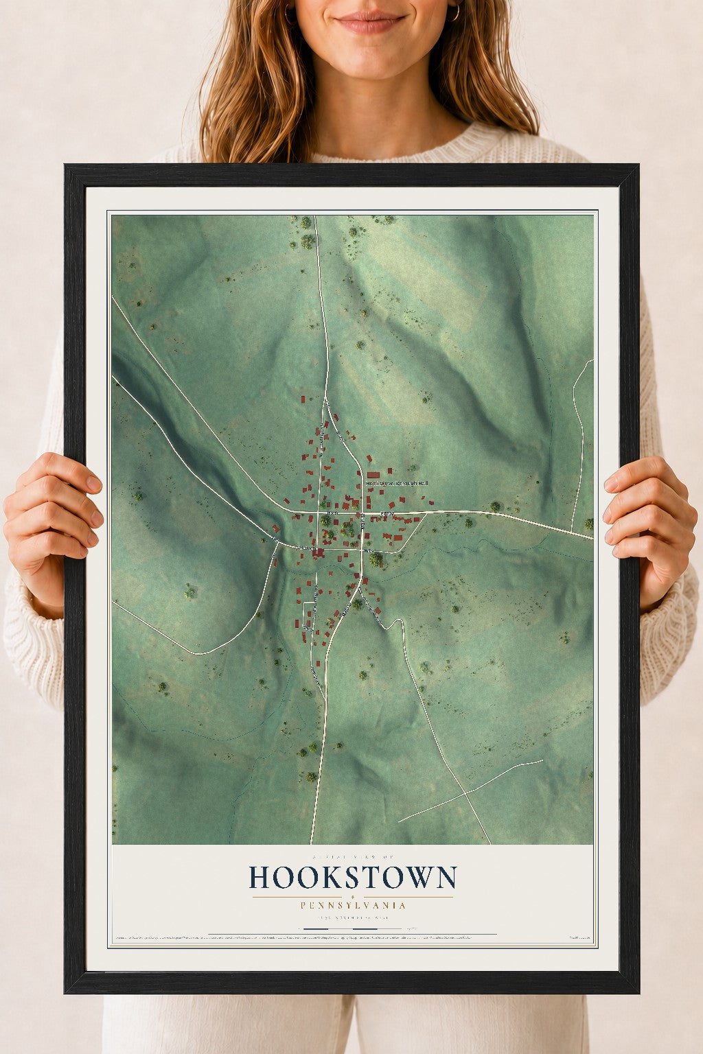 Map of Hookstown, Pennsylvania, 18 x 24 inch print in a black wood frame