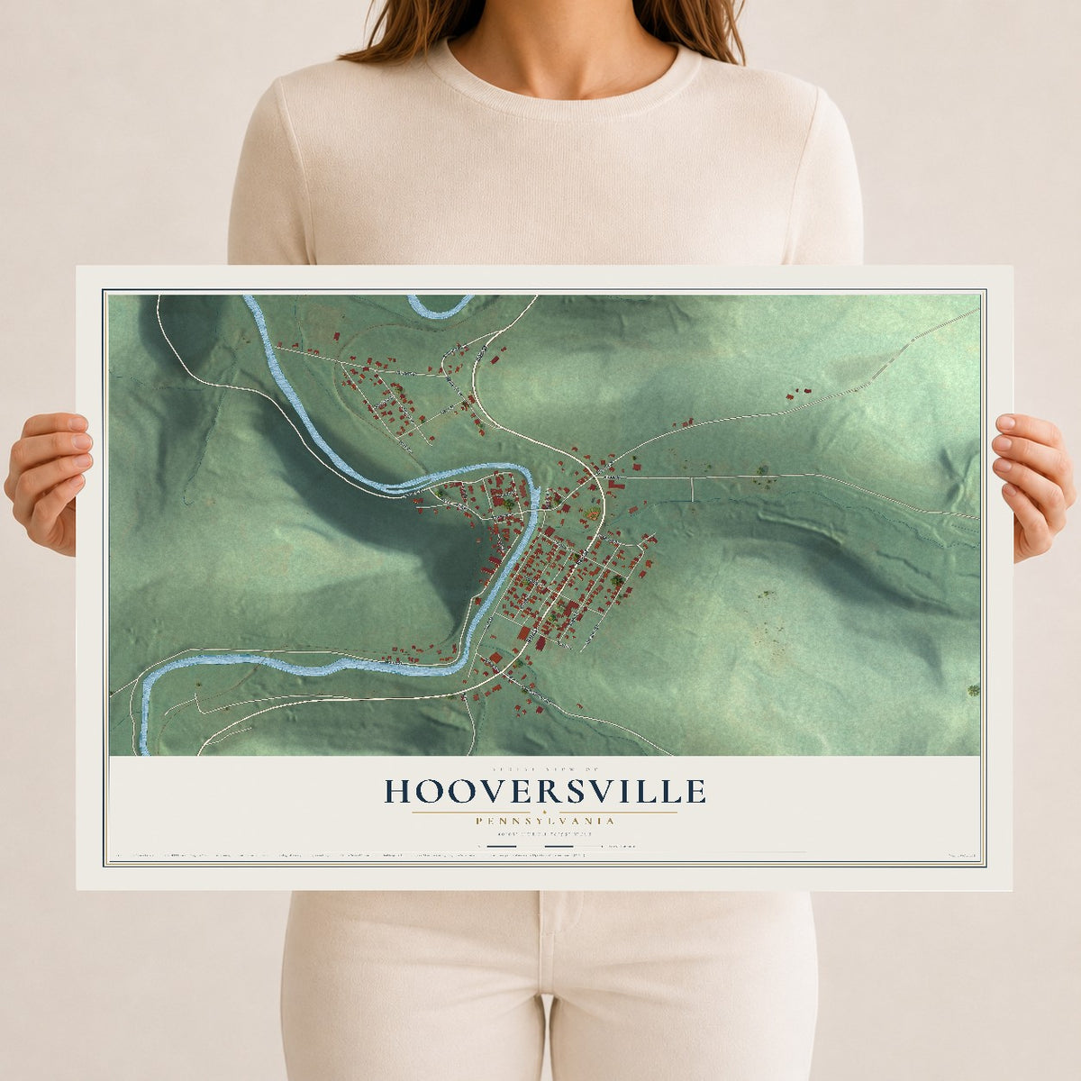 Map of Hooversville, Pennsylvania, 12 x 18 inch unframed archival matte print