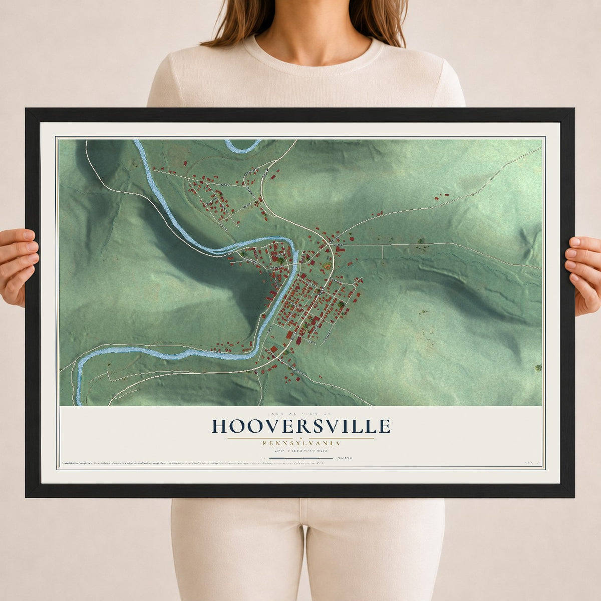 Map of Hooversville, Pennsylvania, 18 x 24 inch print in a black wood frame