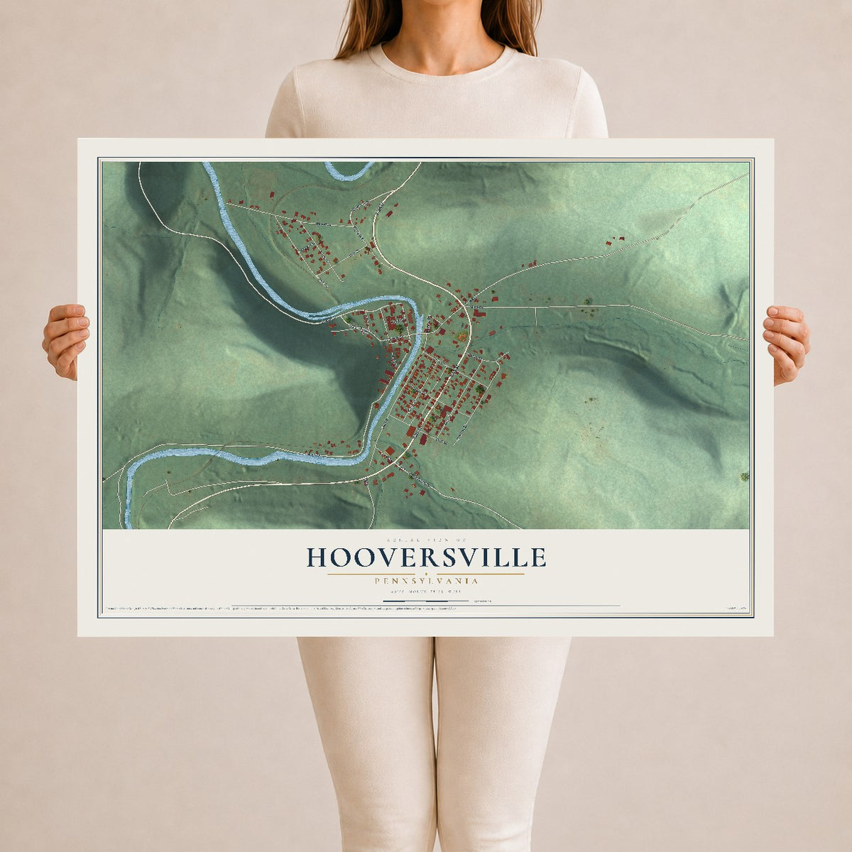 Map of Hooversville, Pennsylvania, 24 x 36 inch unframed archival matte print
