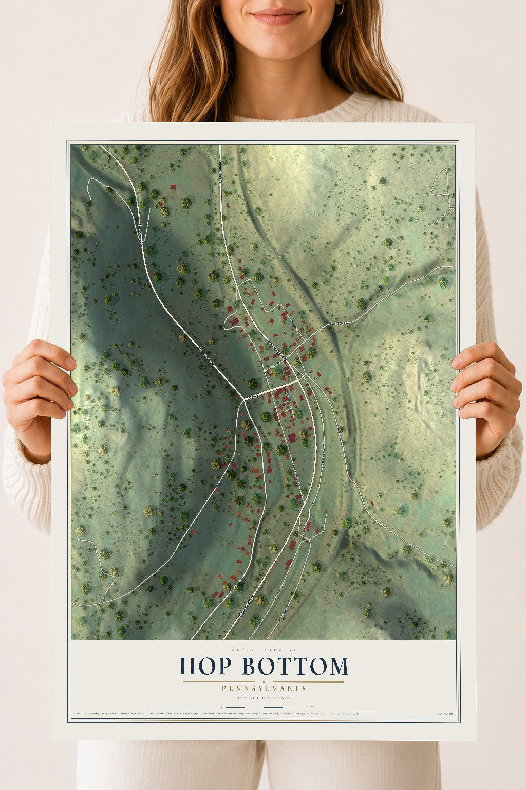 Map of Hop Bottom, Pennsylvania, 18 x 24 inch unframed archival matte print