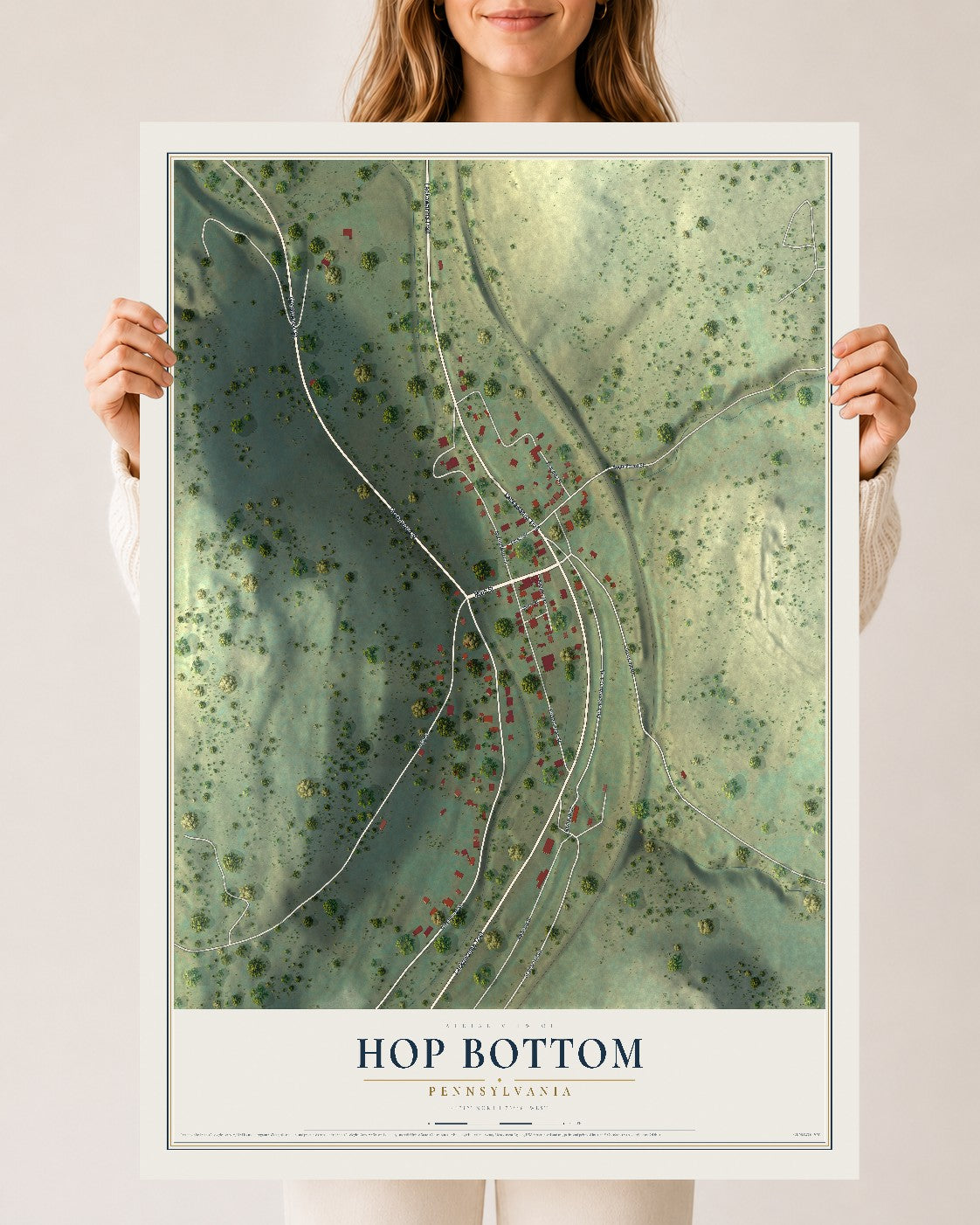 Map of Hop Bottom, Pennsylvania, 24 x 36 inch unframed archival matte print