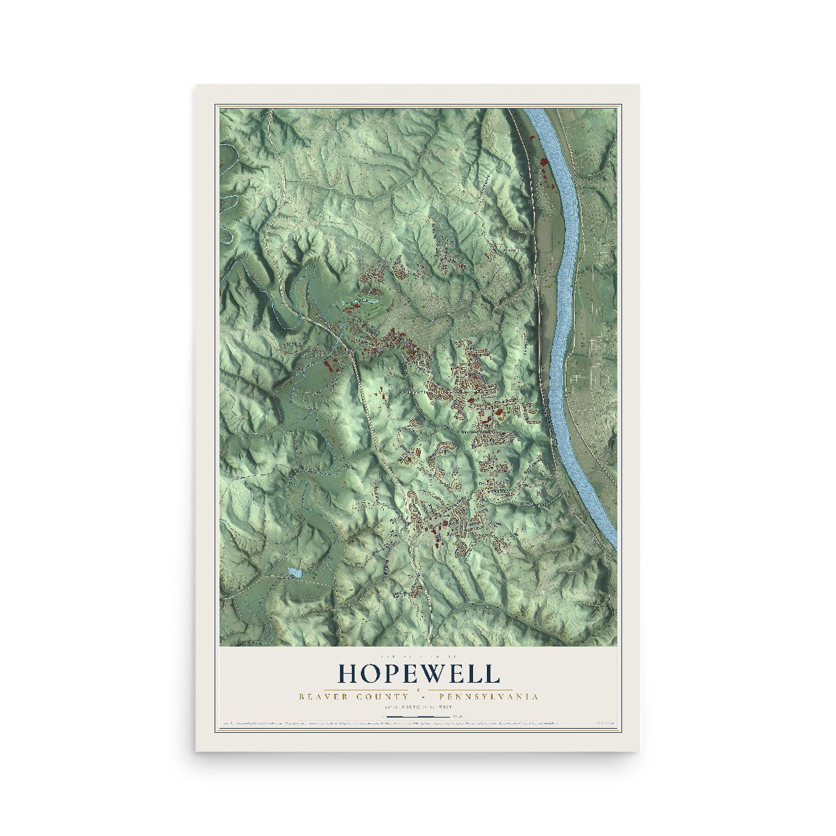 Map of Hopewell, Beaver County, Pennsylvania, 12 x 18 inch unframed archival matte print