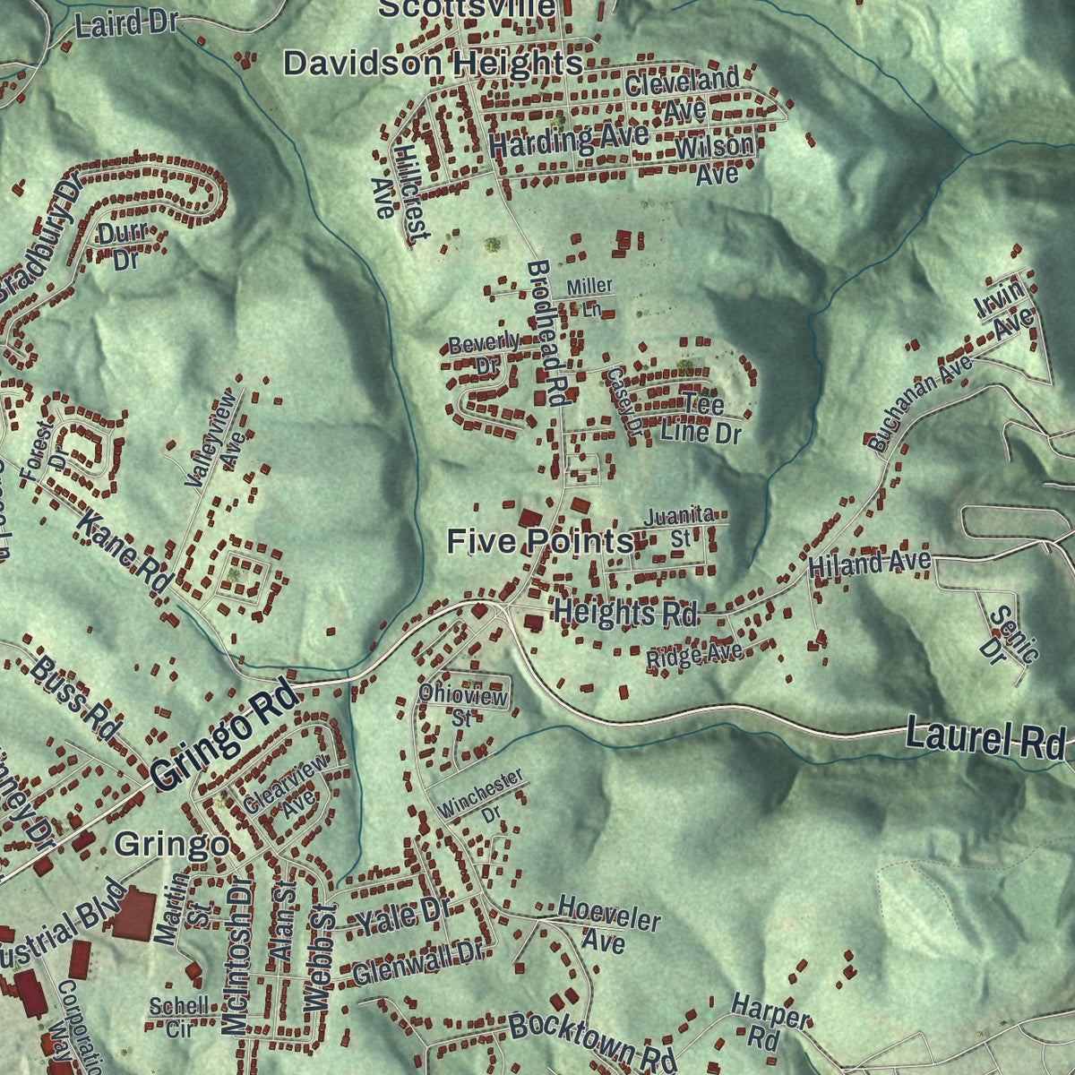 Close-up of the map of Hopewell, Beaver County, Pennsylvania print showing street and building detail