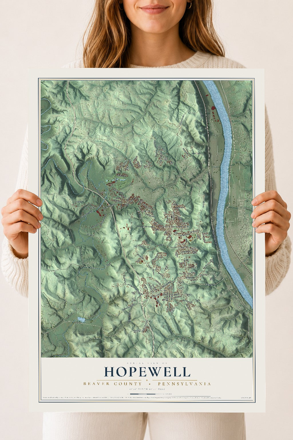Map of Hopewell, Beaver County, Pennsylvania, 18 x 24 inch unframed archival matte print