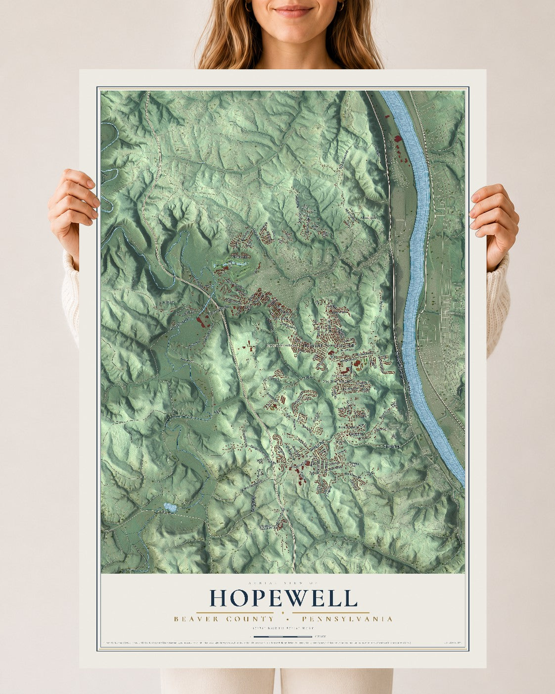Map of Hopewell, Beaver County, Pennsylvania, 24 x 36 inch unframed archival matte print
