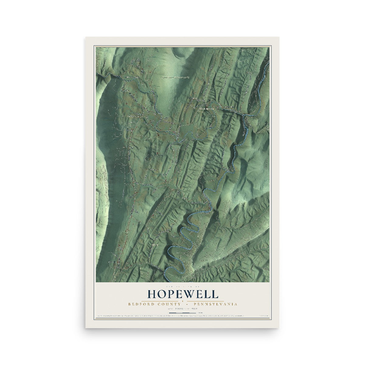 Map of Hopewell, Bedford County, Pennsylvania, 12 x 18 inch unframed archival matte print