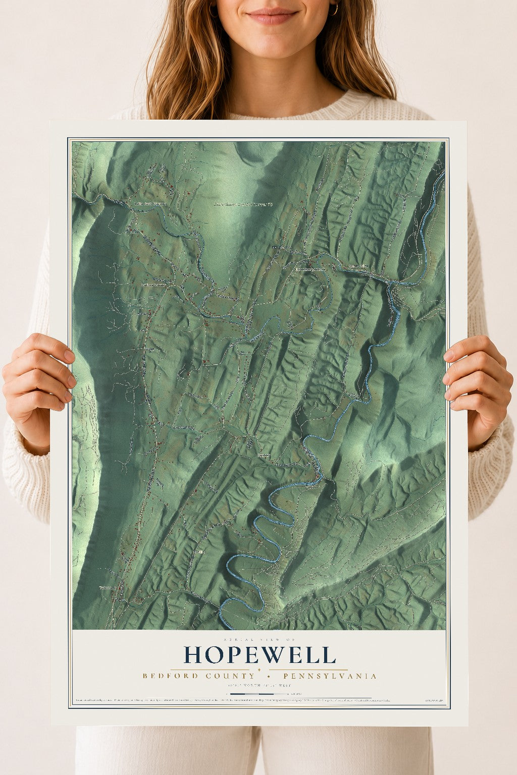 Map of Hopewell, Bedford County, Pennsylvania, 18 x 24 inch unframed archival matte print