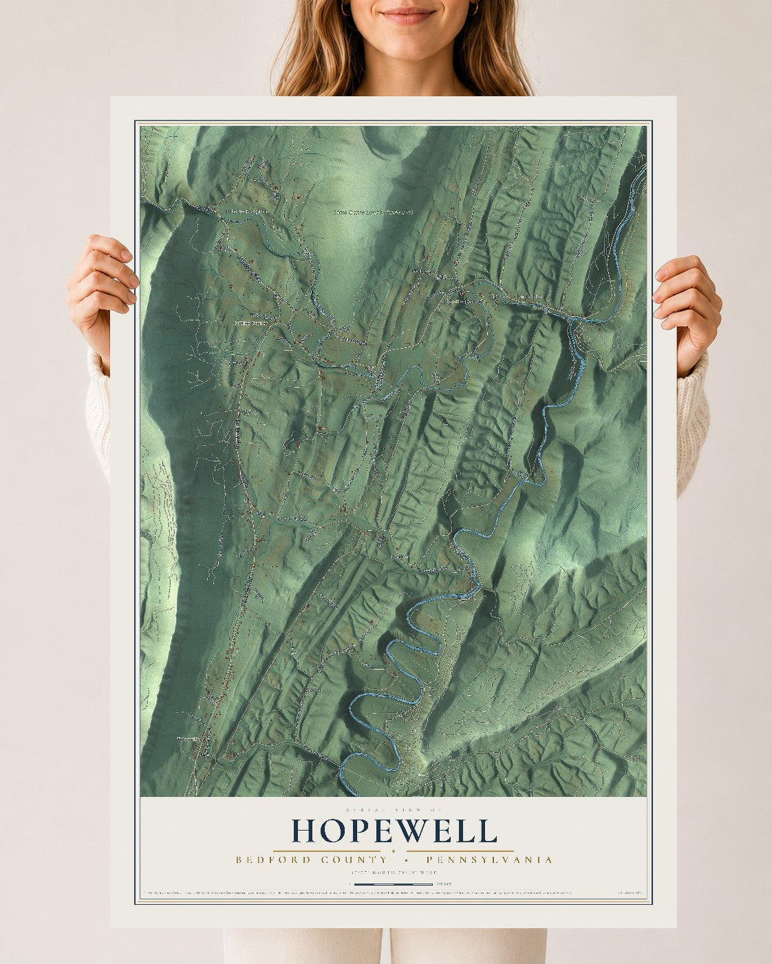 Map of Hopewell, Bedford County, Pennsylvania, 24 x 36 inch unframed archival matte print