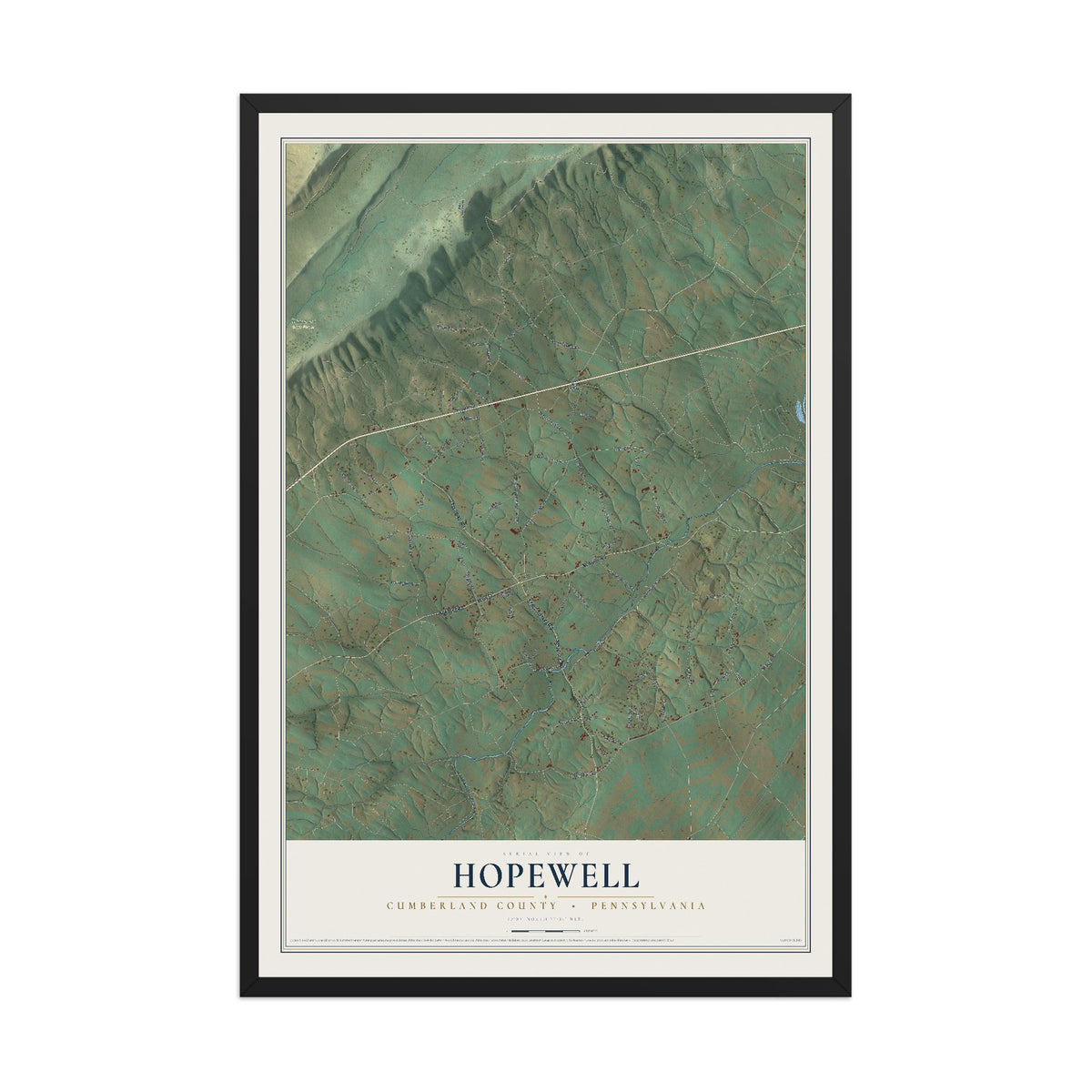 Map of Hopewell, Cumberland County, Pennsylvania, 12 x 18 inch print in a black wood frame