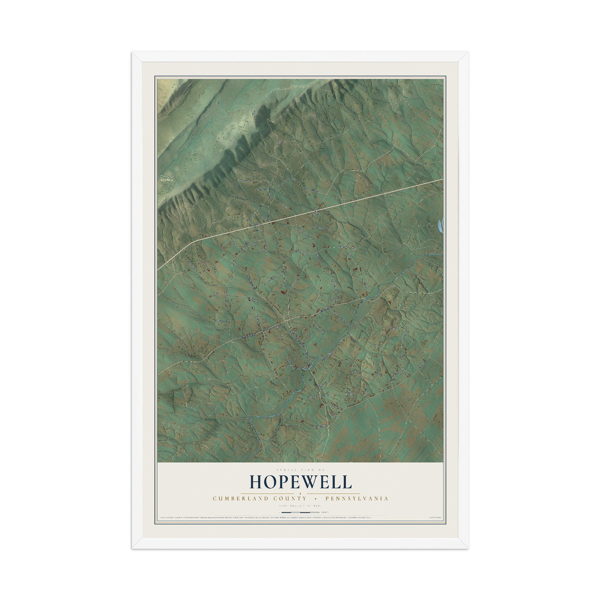 Map of Hopewell, Cumberland County, Pennsylvania, 12 x 18 inch print in a white wood frame