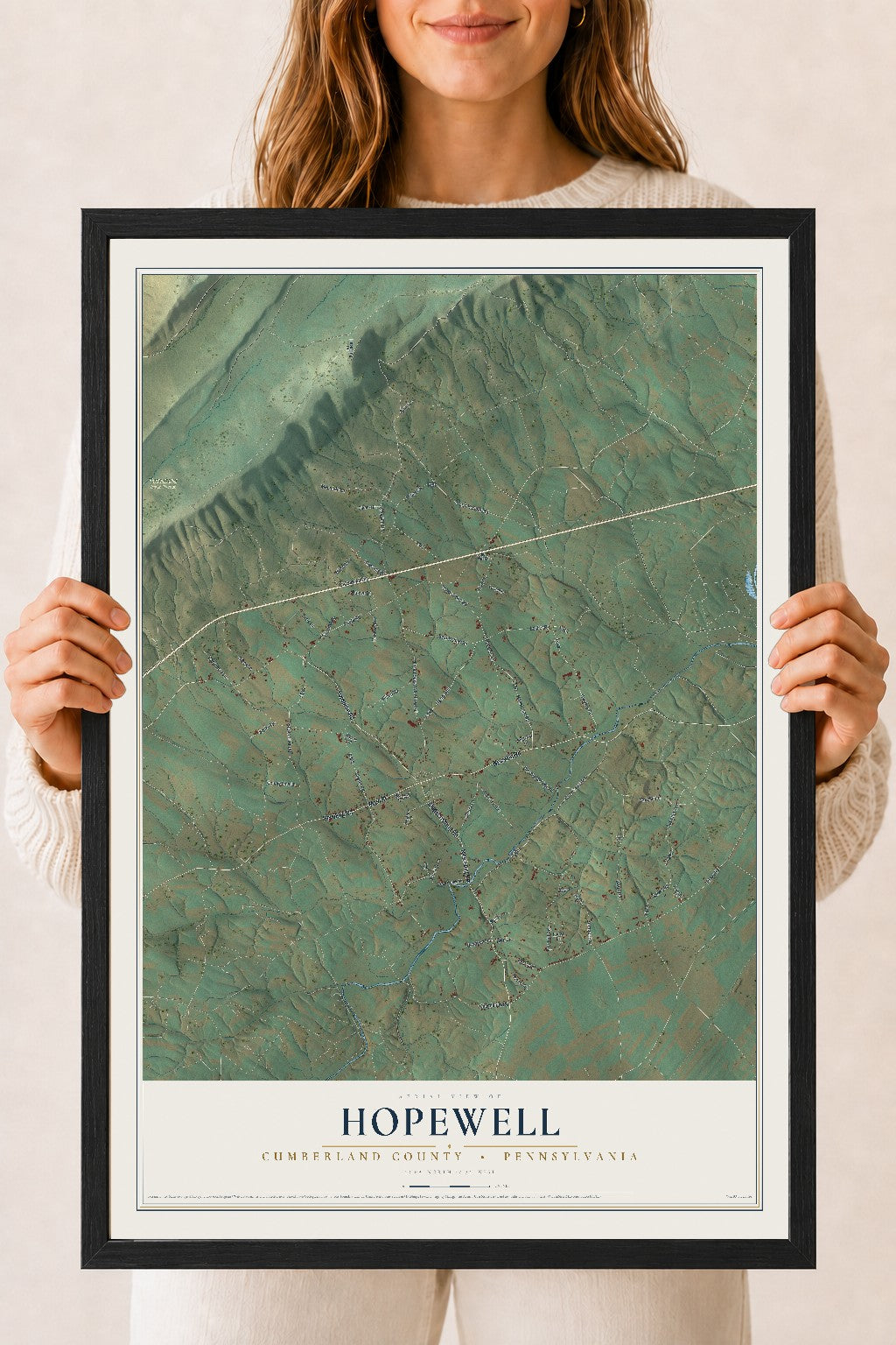 Map of Hopewell, Cumberland County, Pennsylvania, 18 x 24 inch print in a black wood frame