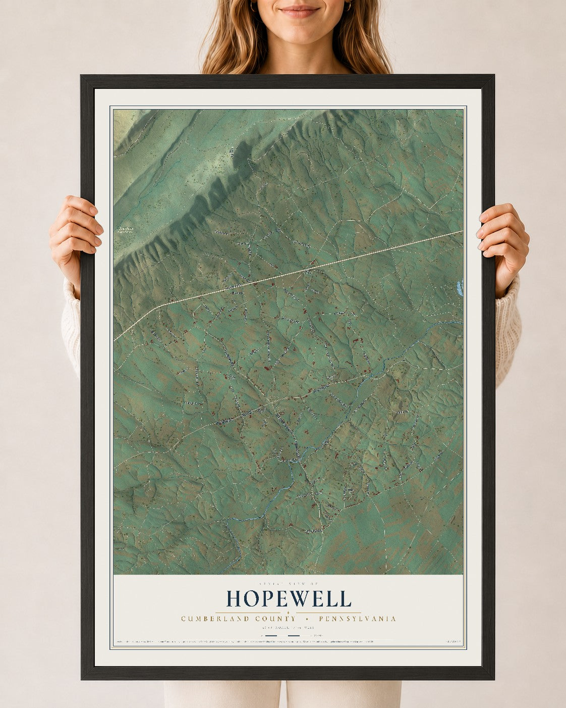 Map of Hopewell, Cumberland County, Pennsylvania, 24 x 36 inch print in a black wood frame