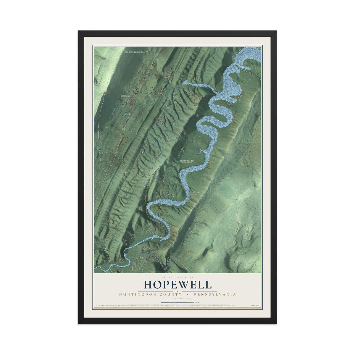 Map of Hopewell, Huntingdon County, Pennsylvania, 12 x 18 inch print in a black wood frame