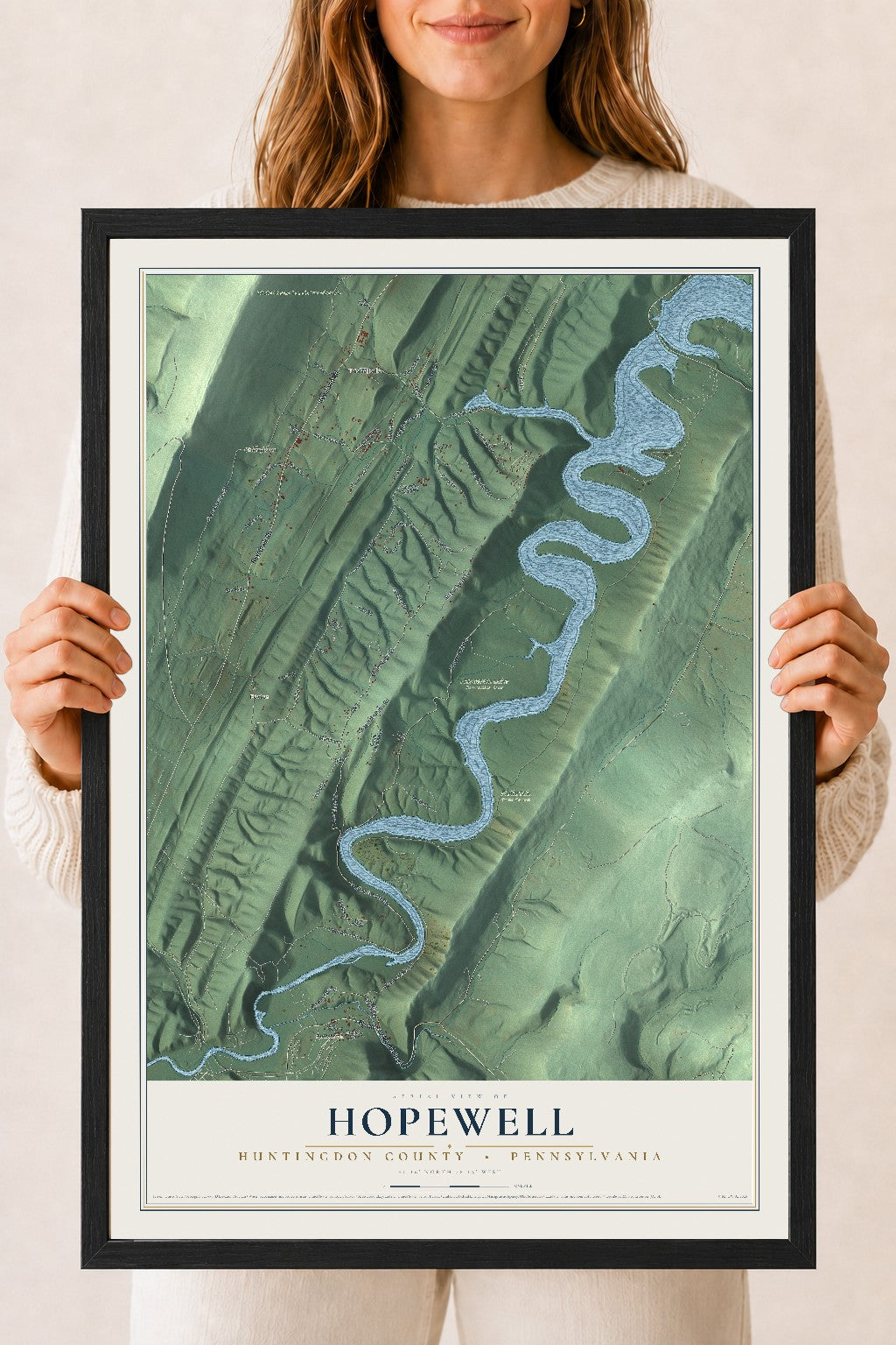 Map of Hopewell, Huntingdon County, Pennsylvania, 18 x 24 inch print in a black wood frame