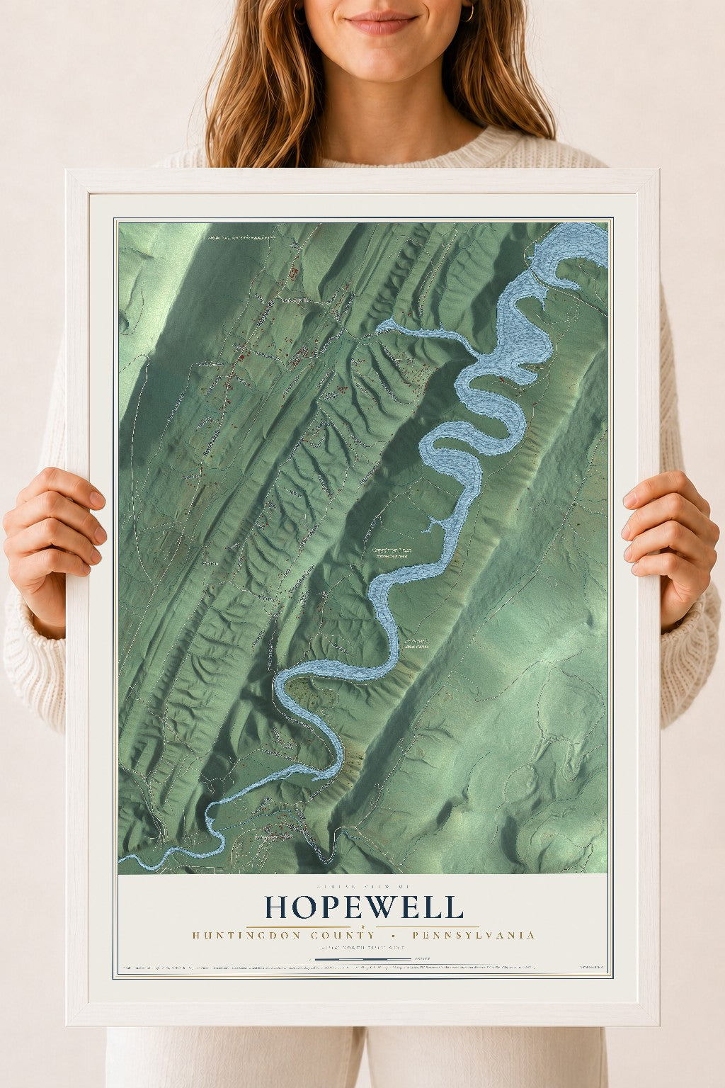Map of Hopewell, Huntingdon County, Pennsylvania, 18 x 24 inch print in a white wood frame