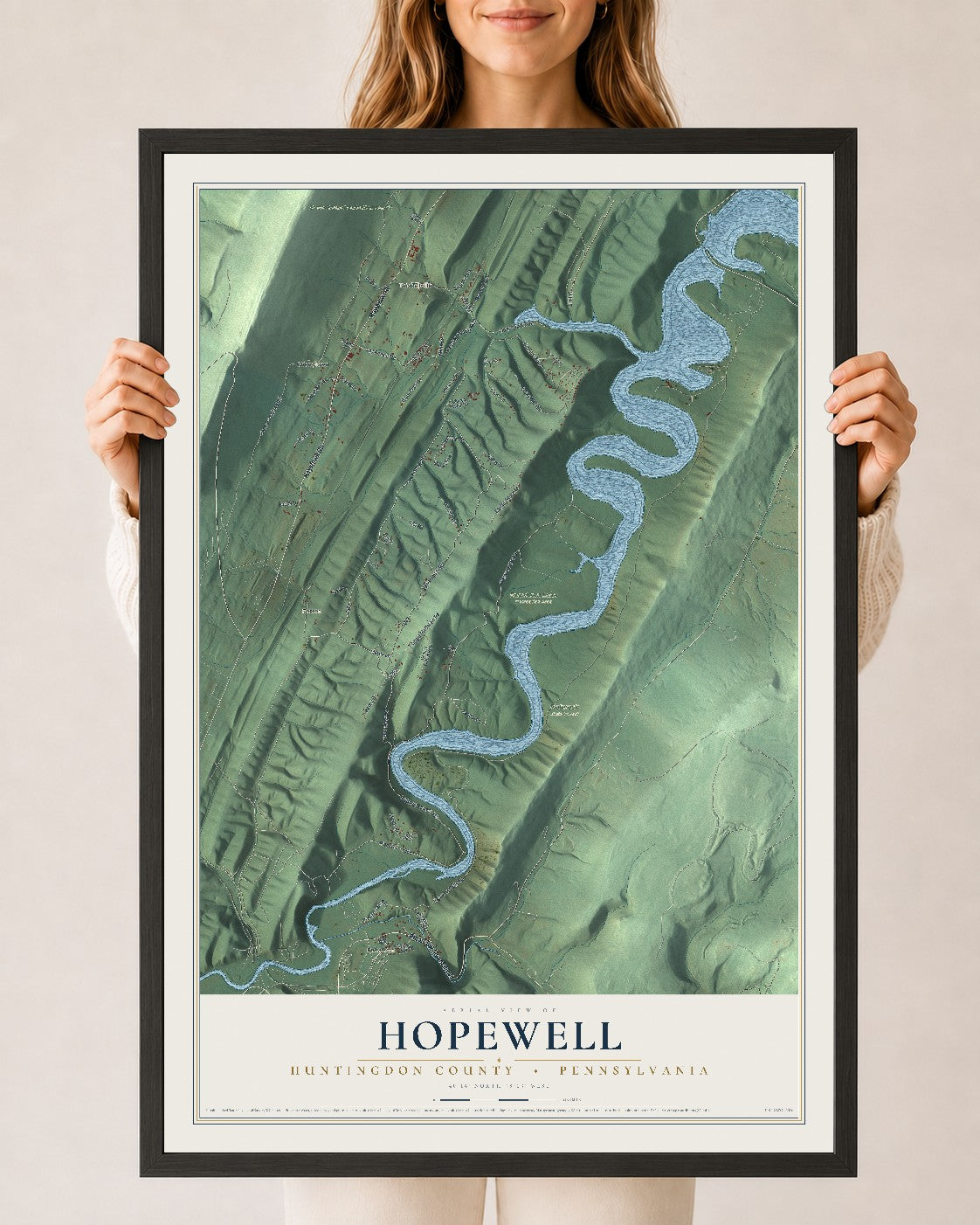 Map of Hopewell, Huntingdon County, Pennsylvania, 24 x 36 inch print in a black wood frame