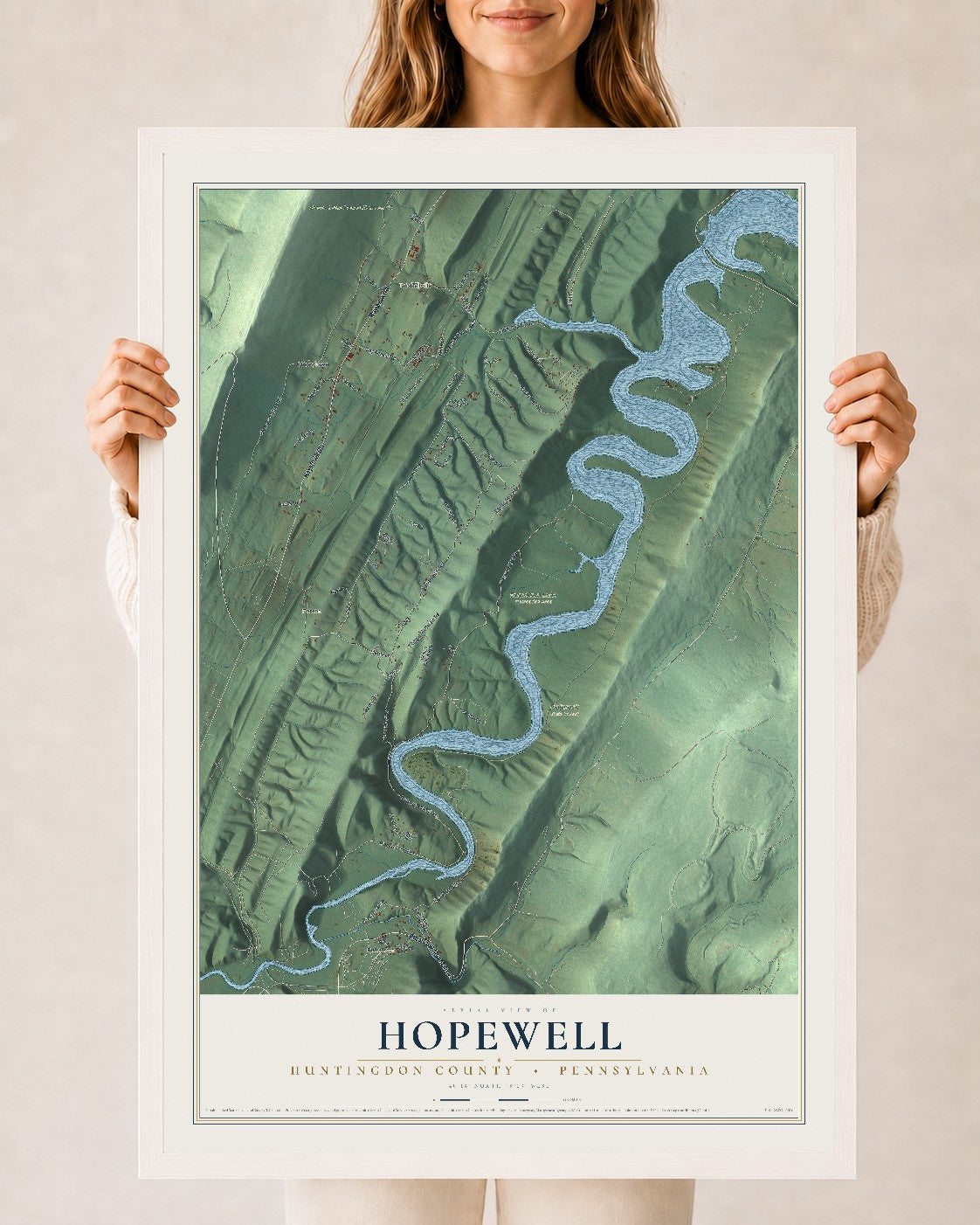 Map of Hopewell, Huntingdon County, Pennsylvania, 24 x 36 inch print in a white wood frame