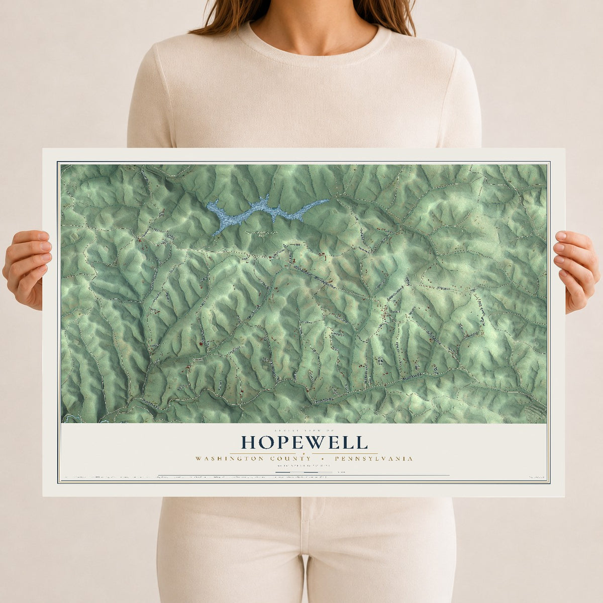 Map of Hopewell, Washington County, Pennsylvania, 12 x 18 inch unframed archival matte print