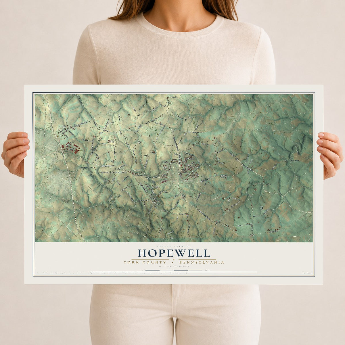 Map of Hopewell, York County, Pennsylvania, 12 x 18 inch unframed archival matte print