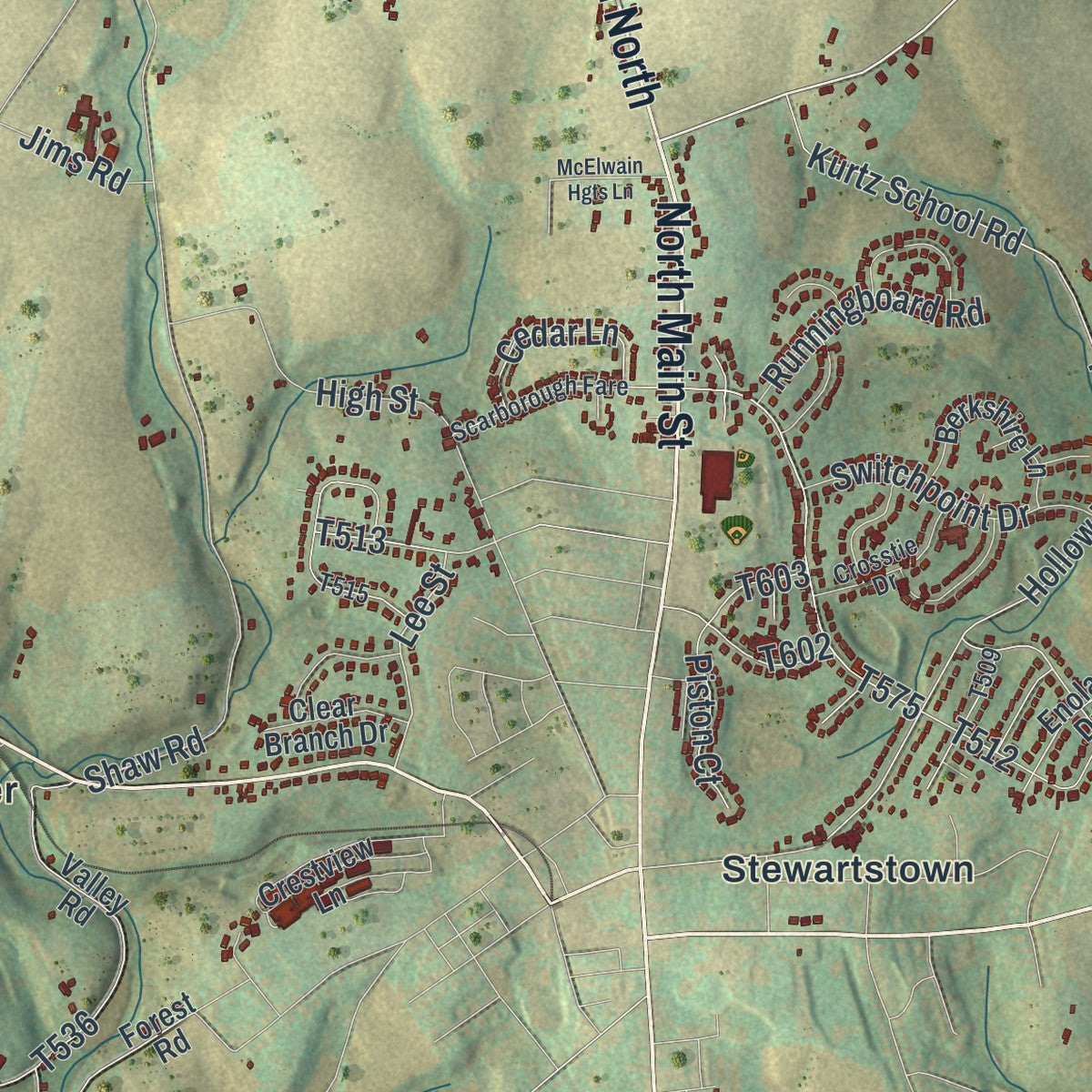 Close-up of the map of Hopewell, York County, Pennsylvania print showing street and building detail