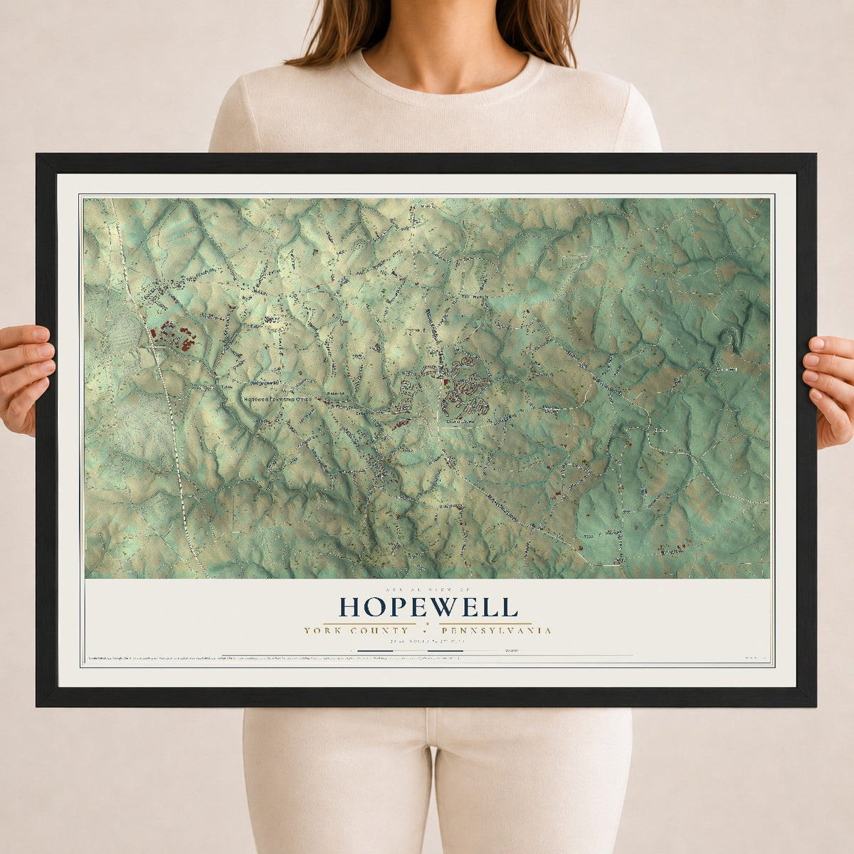 Map of Hopewell, York County, Pennsylvania, 18 x 24 inch print in a black wood frame