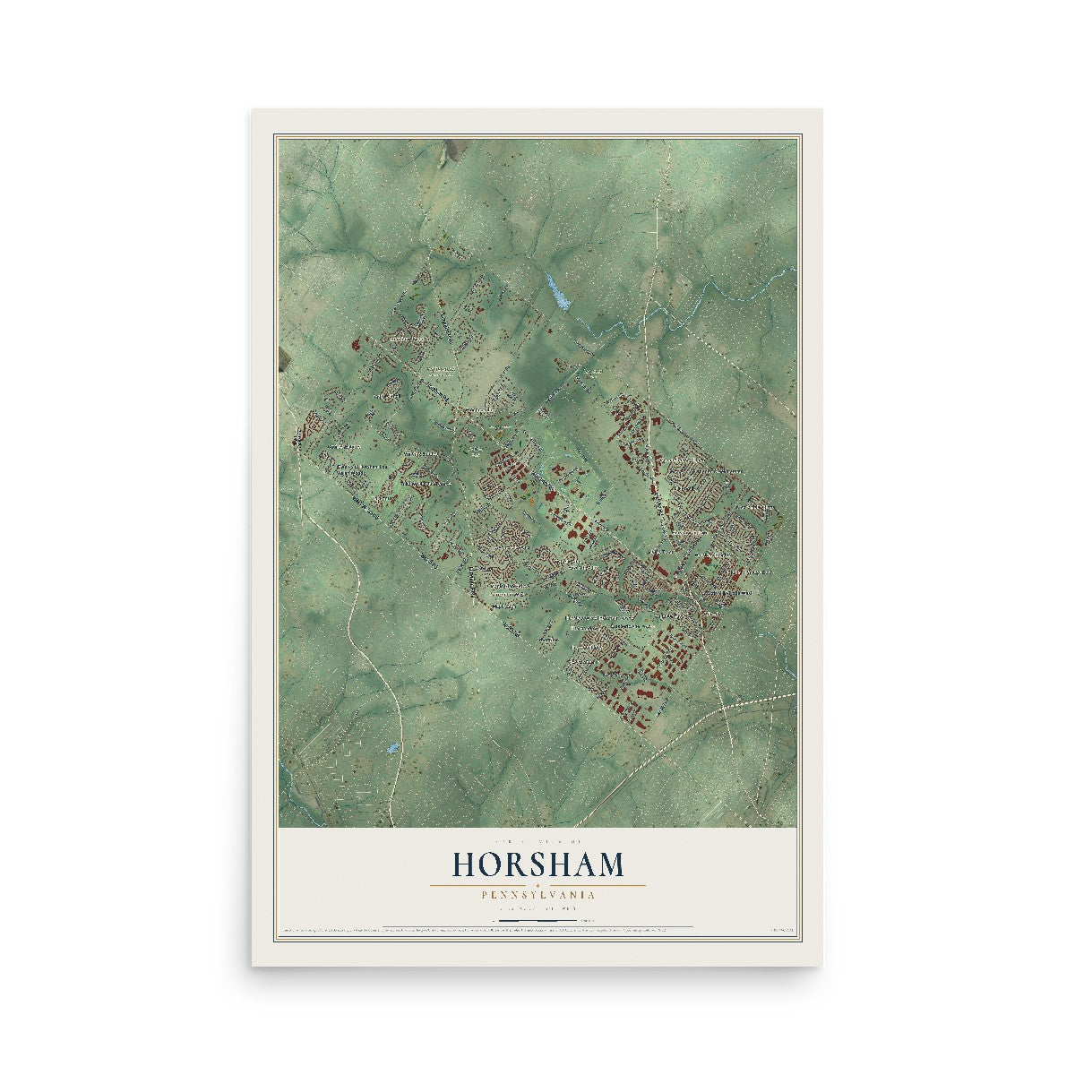 Map of Horsham, Pennsylvania, 12 x 18 inch unframed archival matte print
