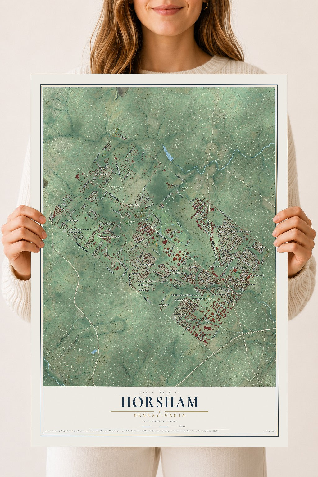 Map of Horsham, Pennsylvania, 18 x 24 inch unframed archival matte print