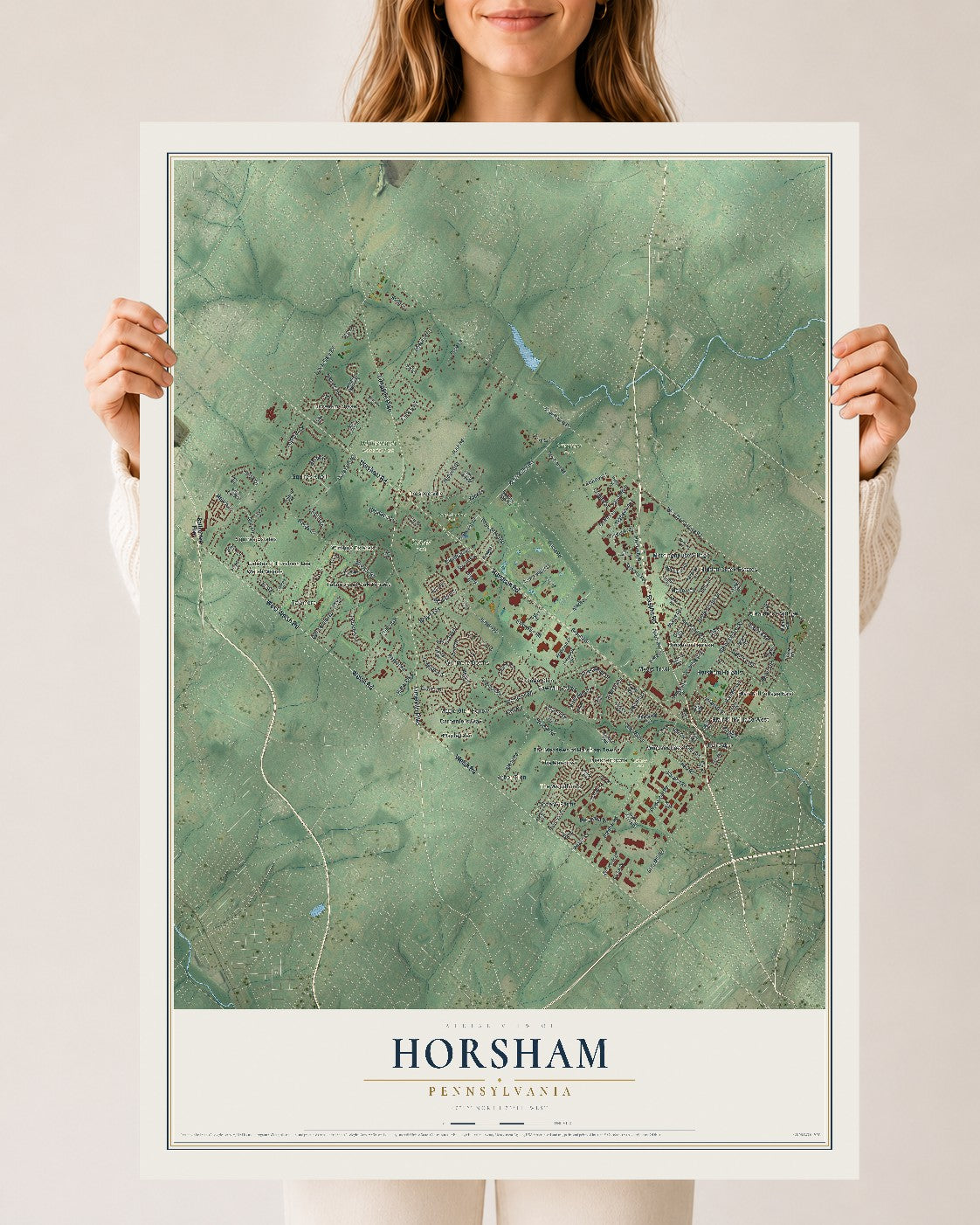 Map of Horsham, Pennsylvania, 24 x 36 inch unframed archival matte print