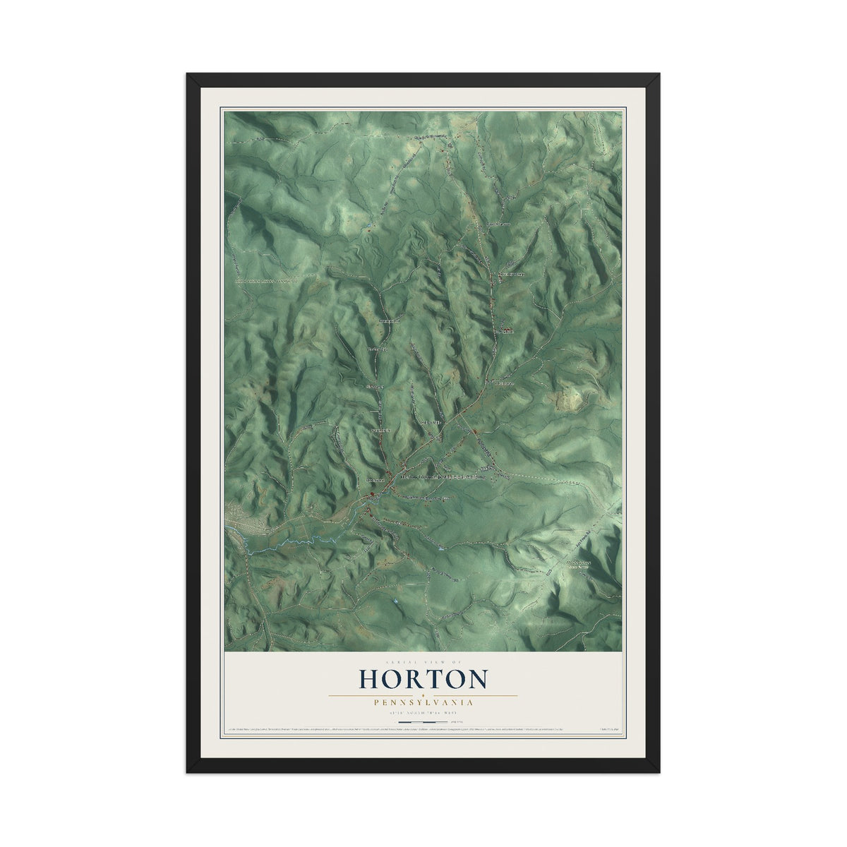 Map of Horton, Pennsylvania, 12 x 18 inch print in a black wood frame