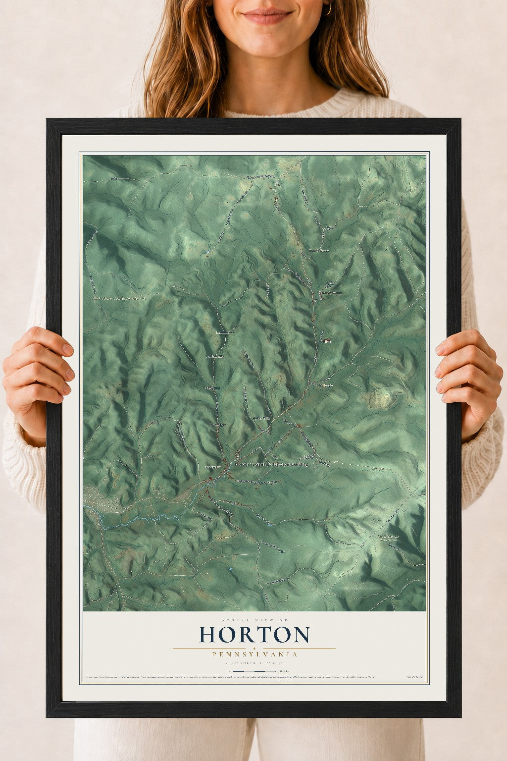 Map of Horton, Pennsylvania, 18 x 24 inch print in a black wood frame