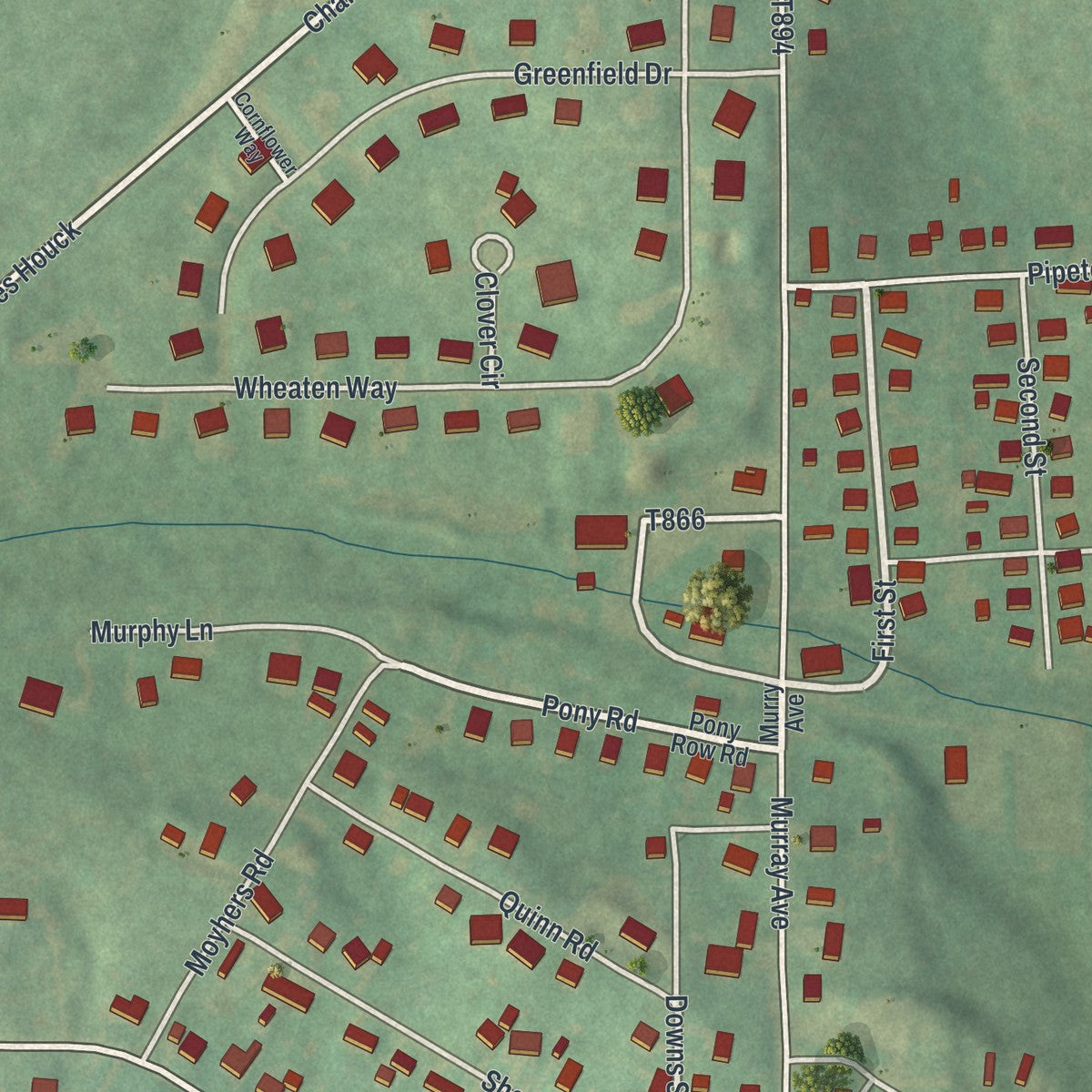 Close-up of the map of Hostetter, Pennsylvania print showing street and building detail
