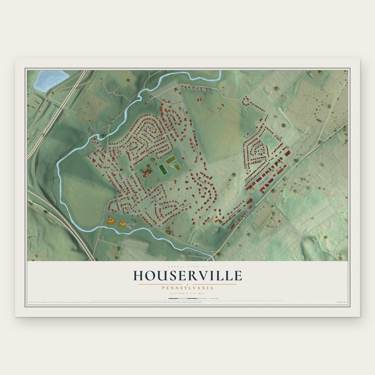 Houserville, Pennsylvania map print, the full design