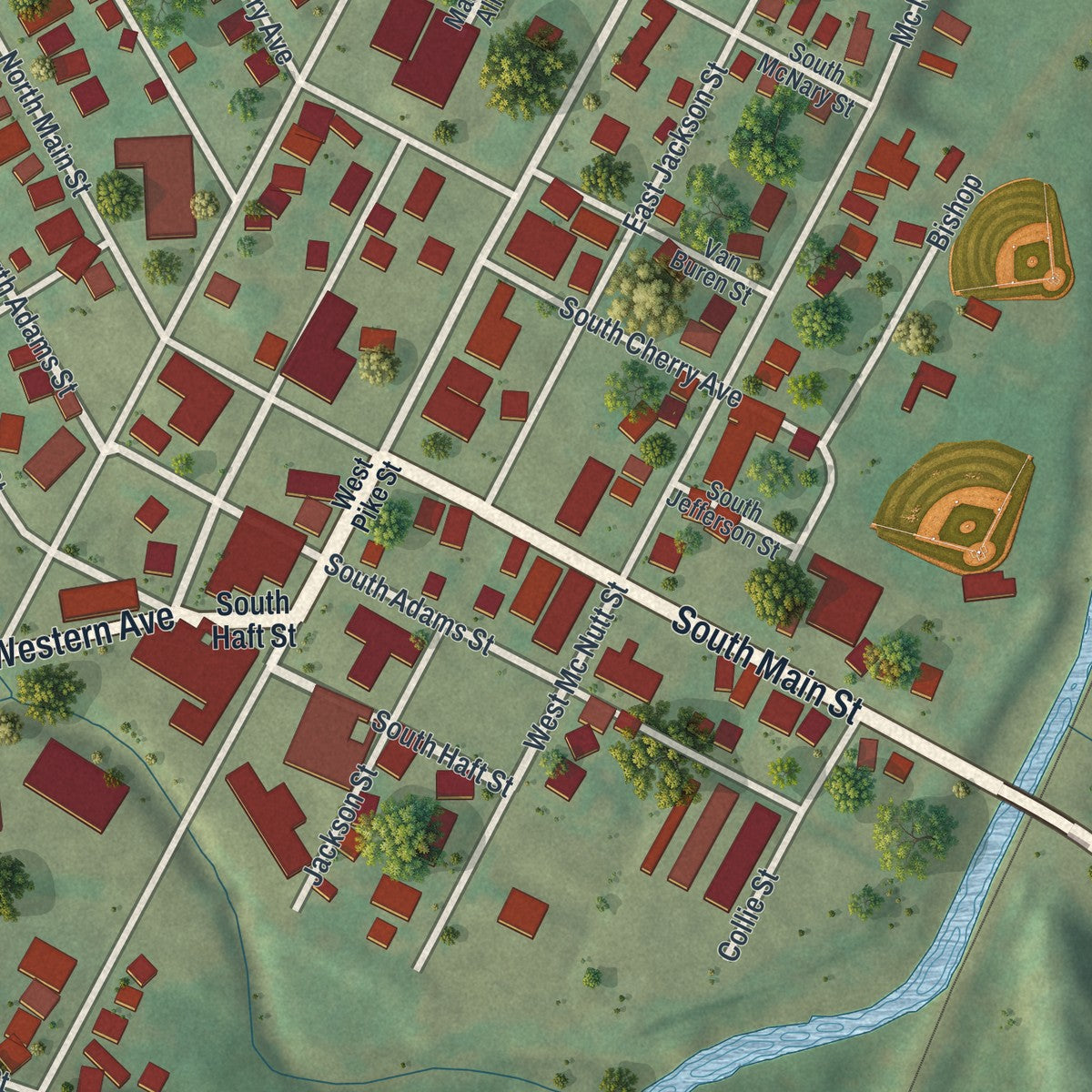 Close-up of the map of Houston, Pennsylvania print showing street and building detail