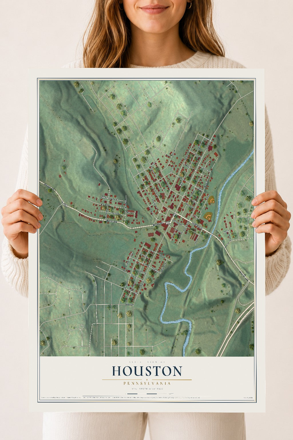 Map of Houston, Pennsylvania, 18 x 24 inch unframed archival matte print