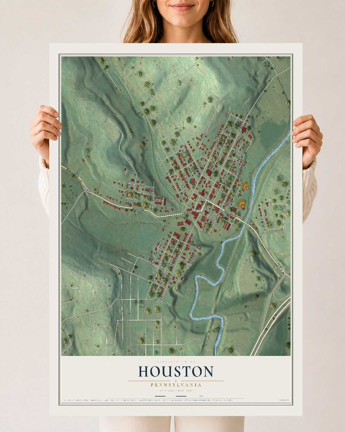 Map of Houston, Pennsylvania, 24 x 36 inch unframed archival matte print