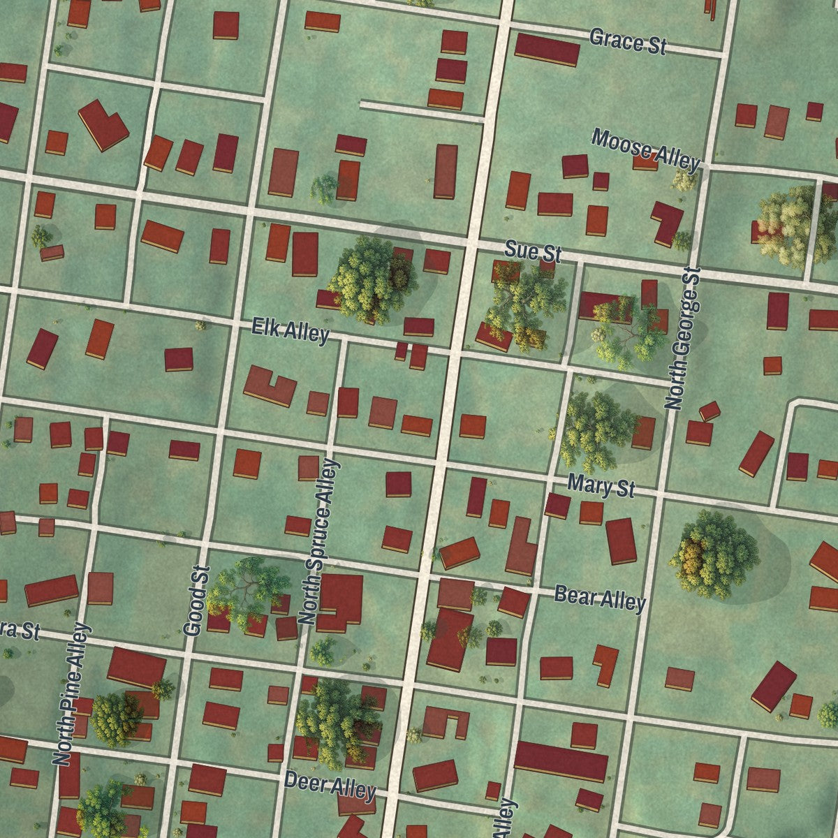Close-up of the map of Houtzdale, Pennsylvania print showing street and building detail