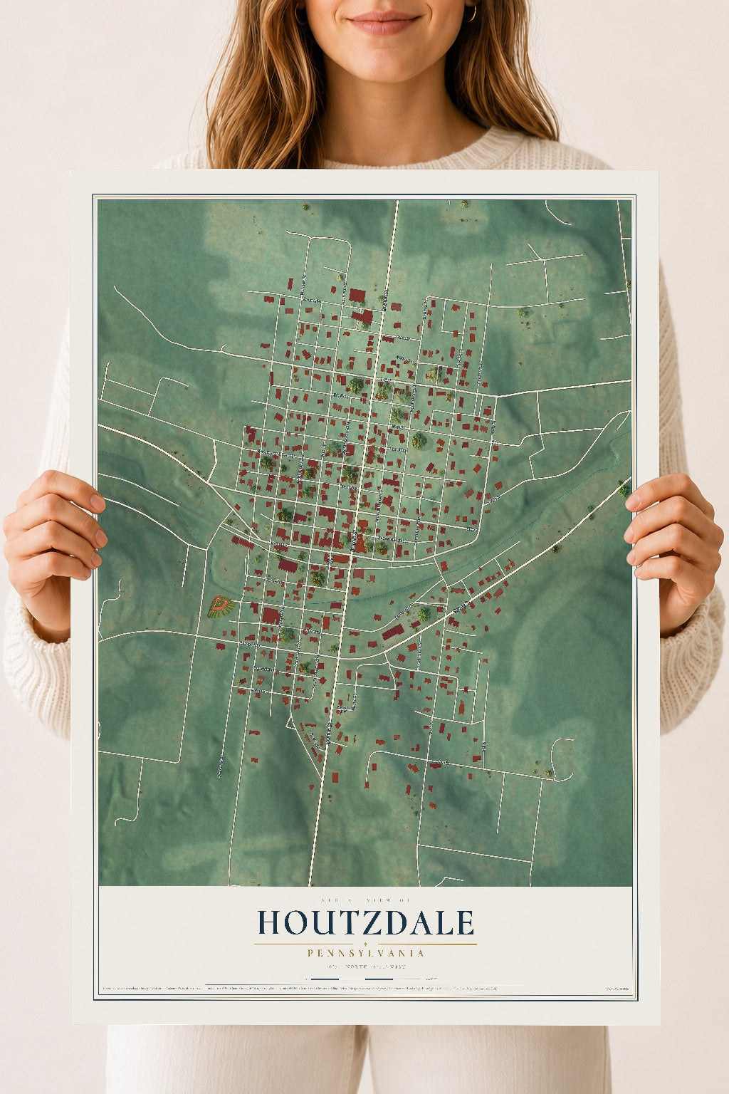 Map of Houtzdale, Pennsylvania, 18 x 24 inch unframed archival matte print