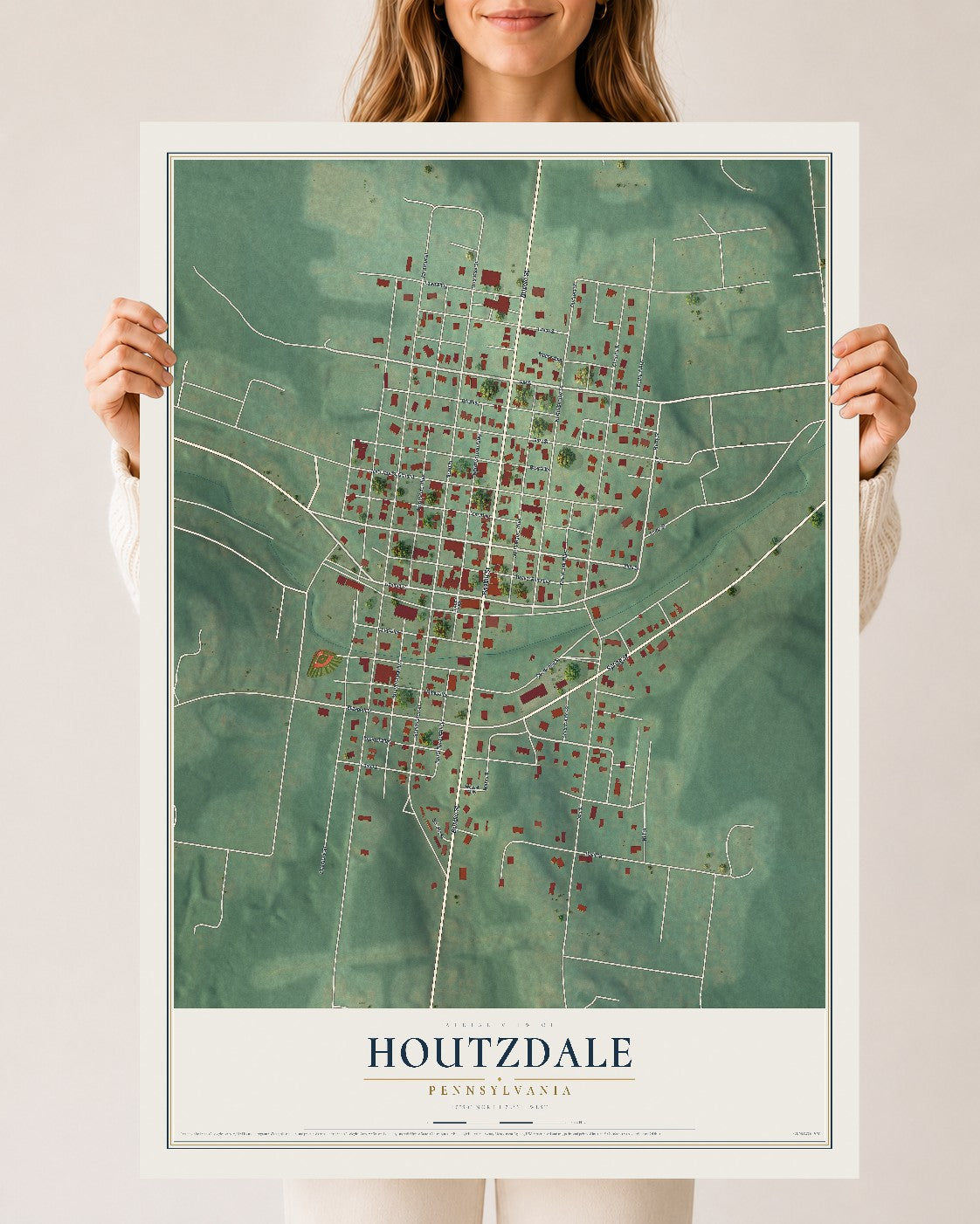 Map of Houtzdale, Pennsylvania, 24 x 36 inch unframed archival matte print