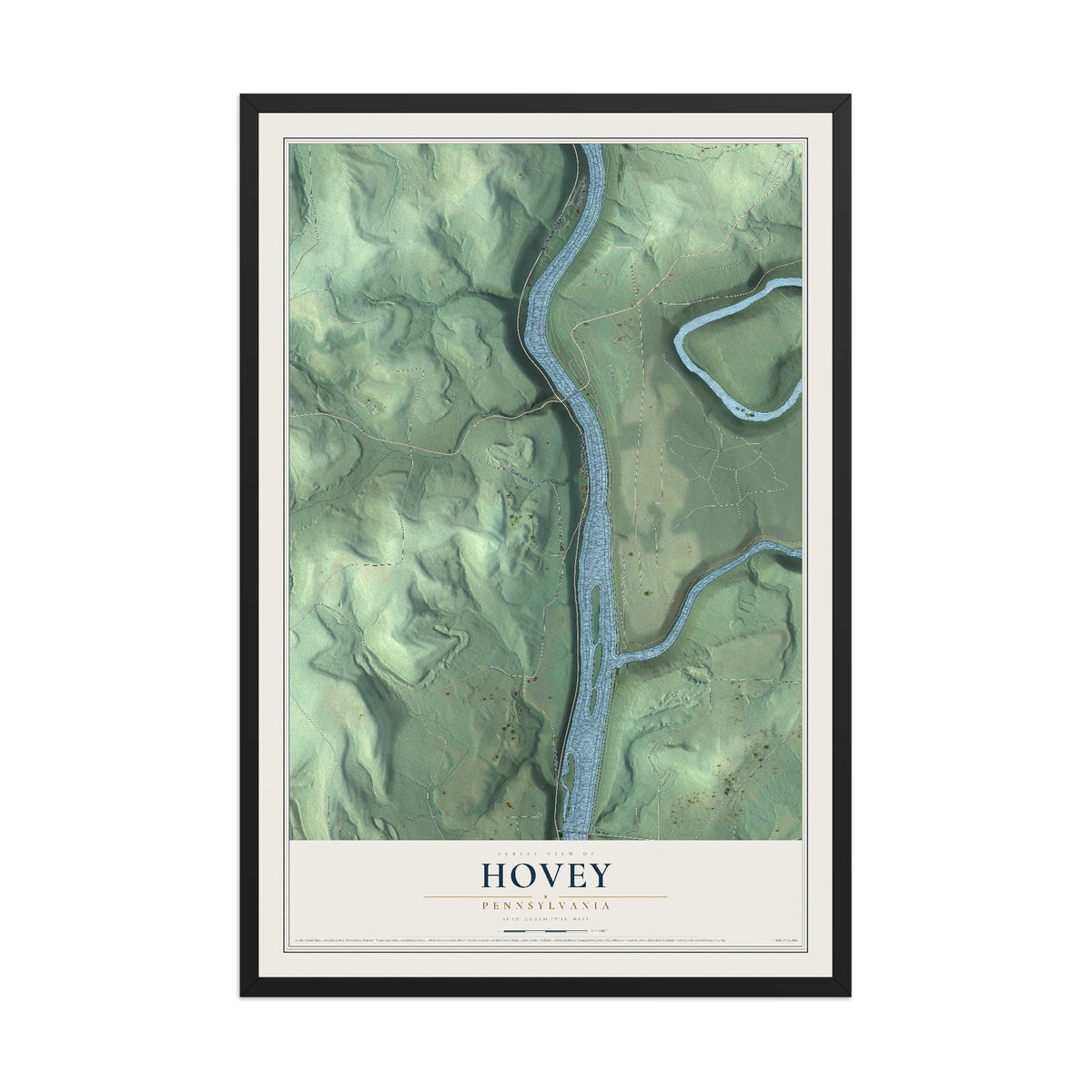 Map of Hovey, Pennsylvania, 12 x 18 inch print in a black wood frame