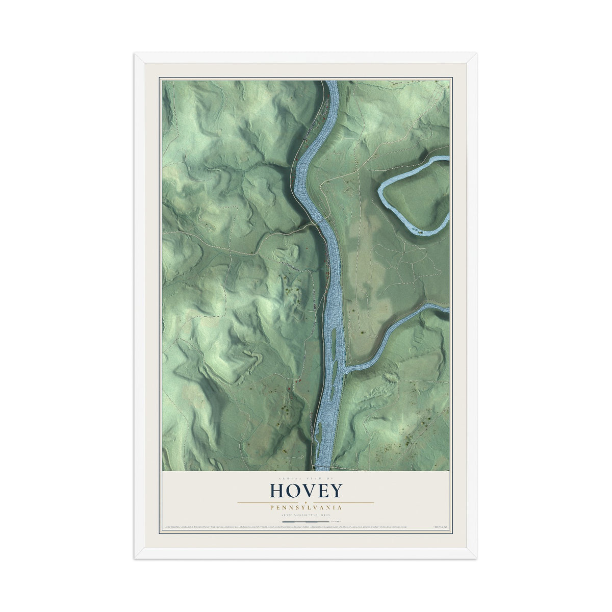Map of Hovey, Pennsylvania, 12 x 18 inch print in a white wood frame